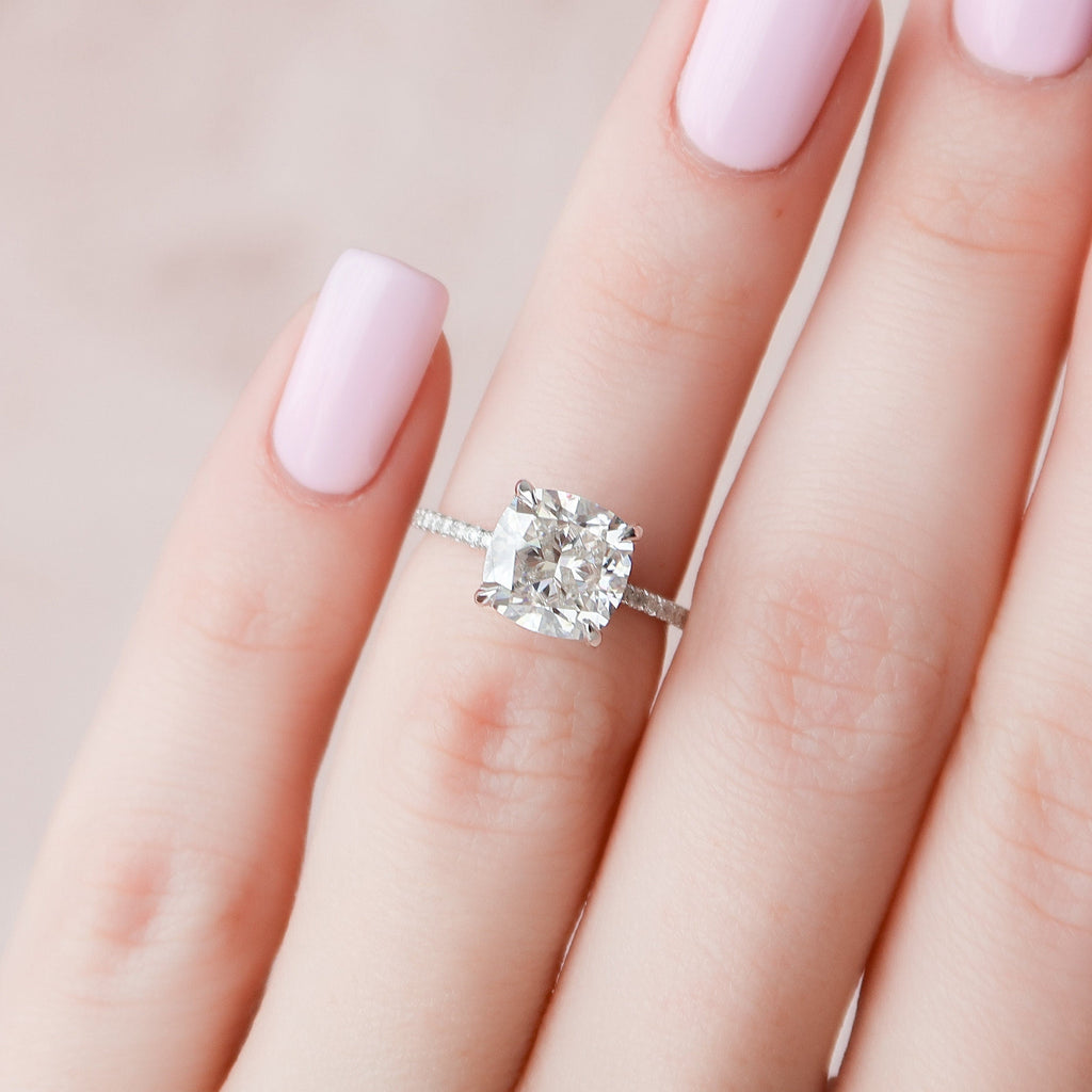 2.50 CT Cushion Moissanite Pave Setting Engagement Ring