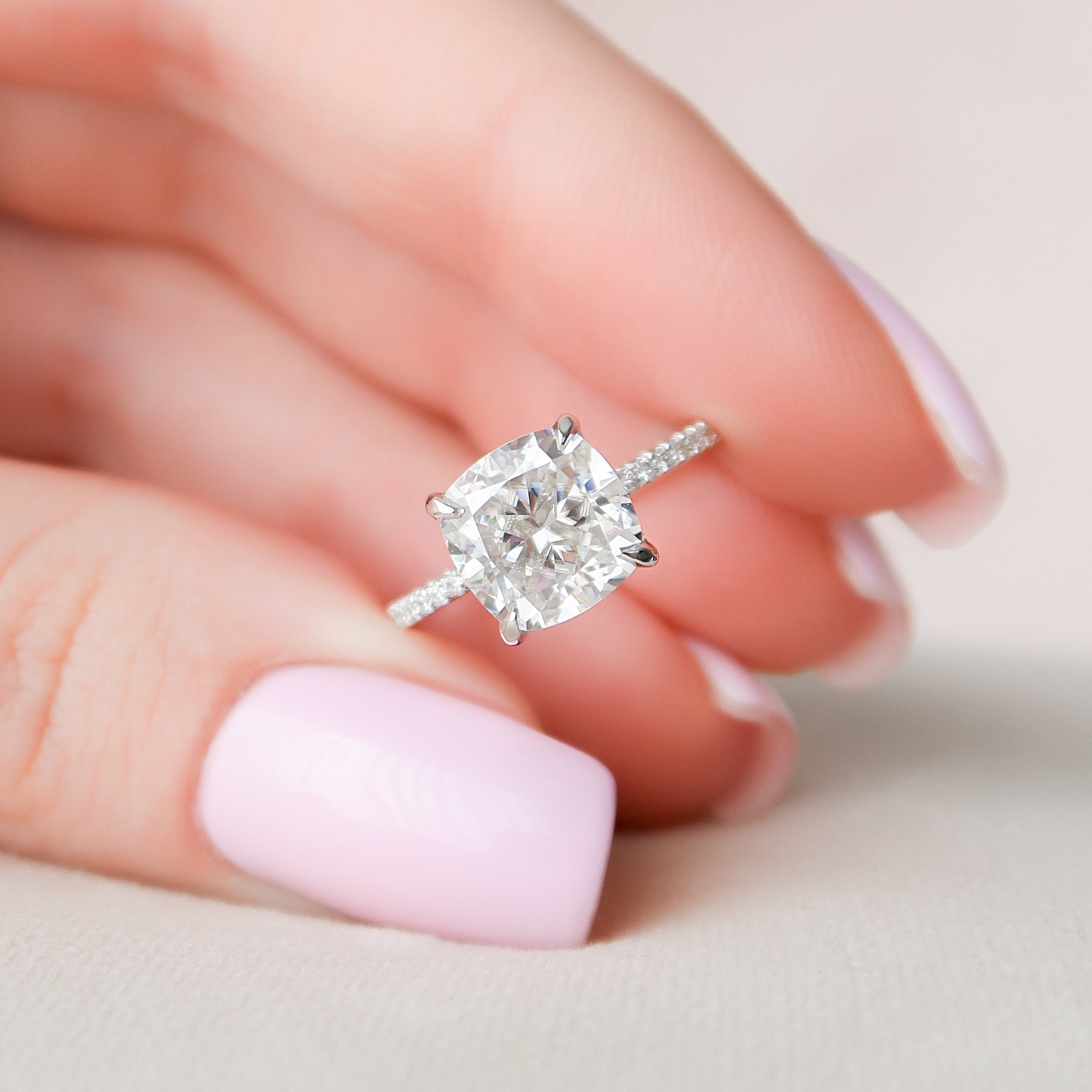 2.50 CT Cushion Moissanite Pave Setting Engagement Ring