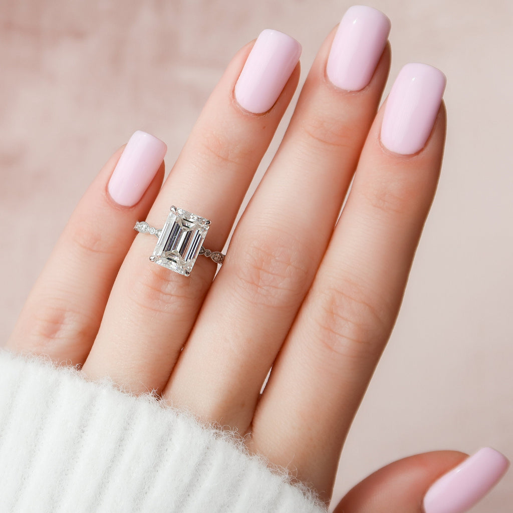5.0 CT Emerald Cut Moissanite Pave Engagement Ring