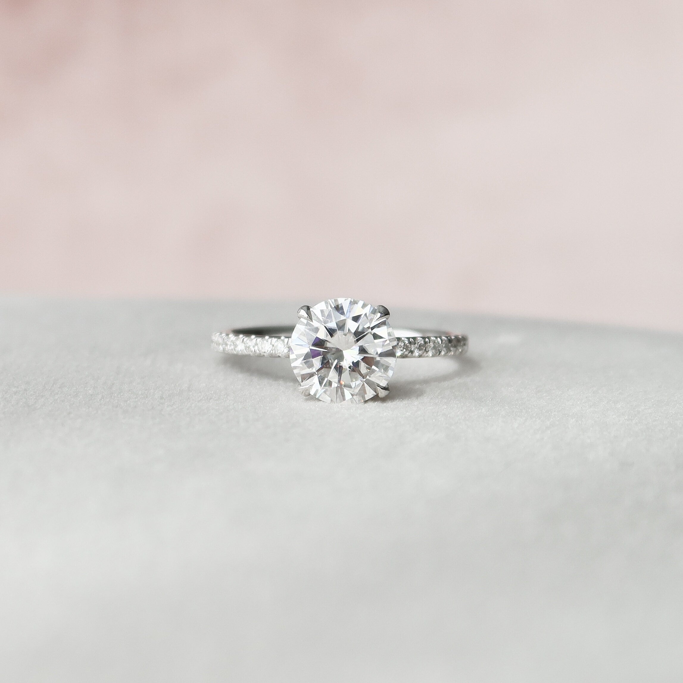 2.0 CT Round Moissanite Pave Setting Engagement Ring