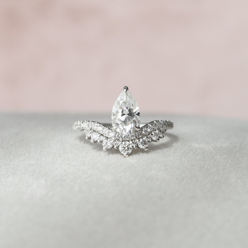 0.95 CT Cluster Pear Cut Moissanite Engagement Ring