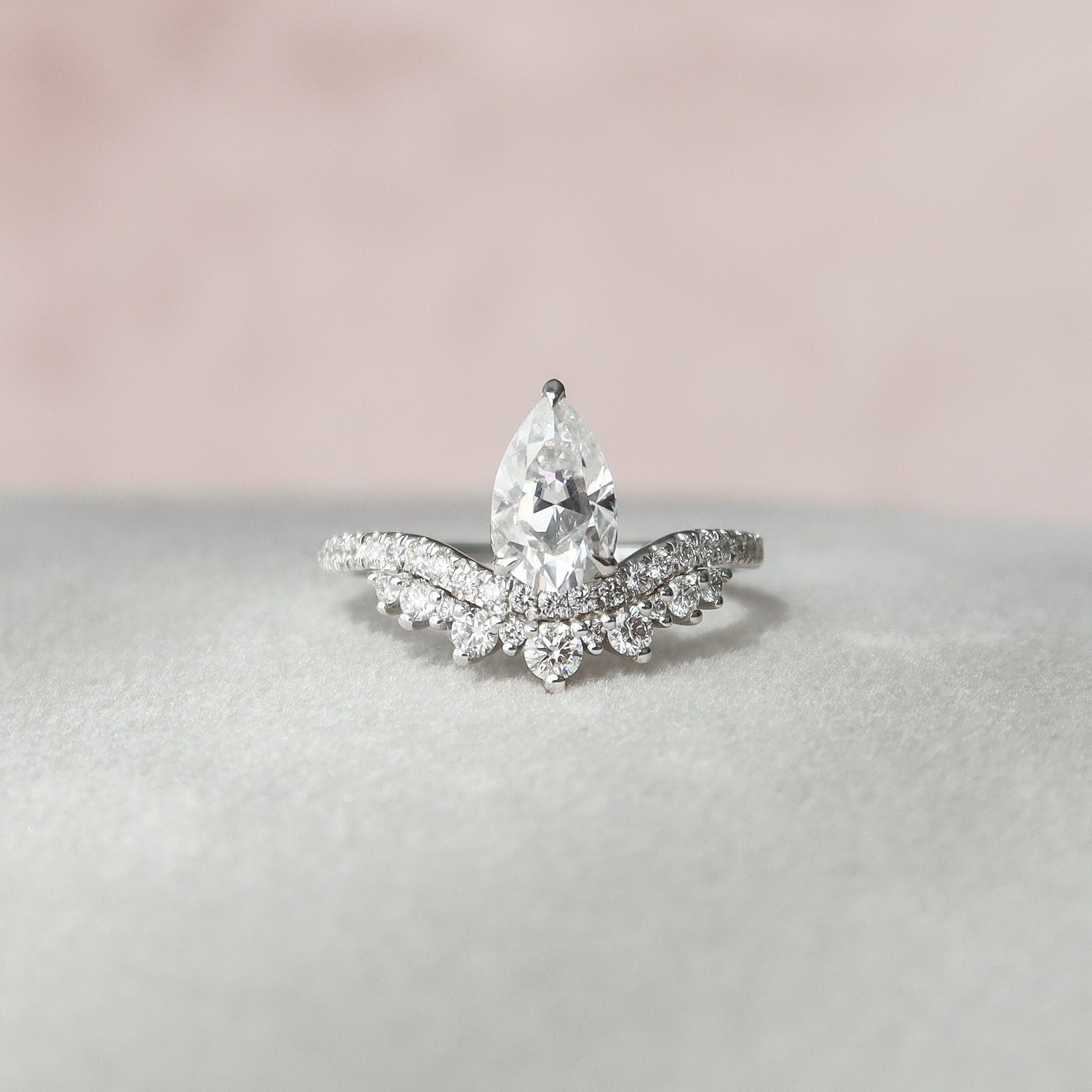 0.95 CT Cluster Pear Cut Moissanite Engagement Ring