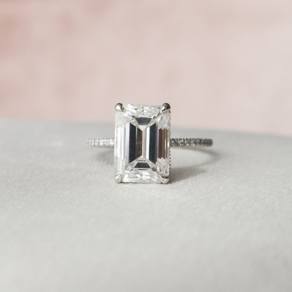 5.0 CT Emerald Moissanite Hidden Halo Pave Setting Engagement Ring