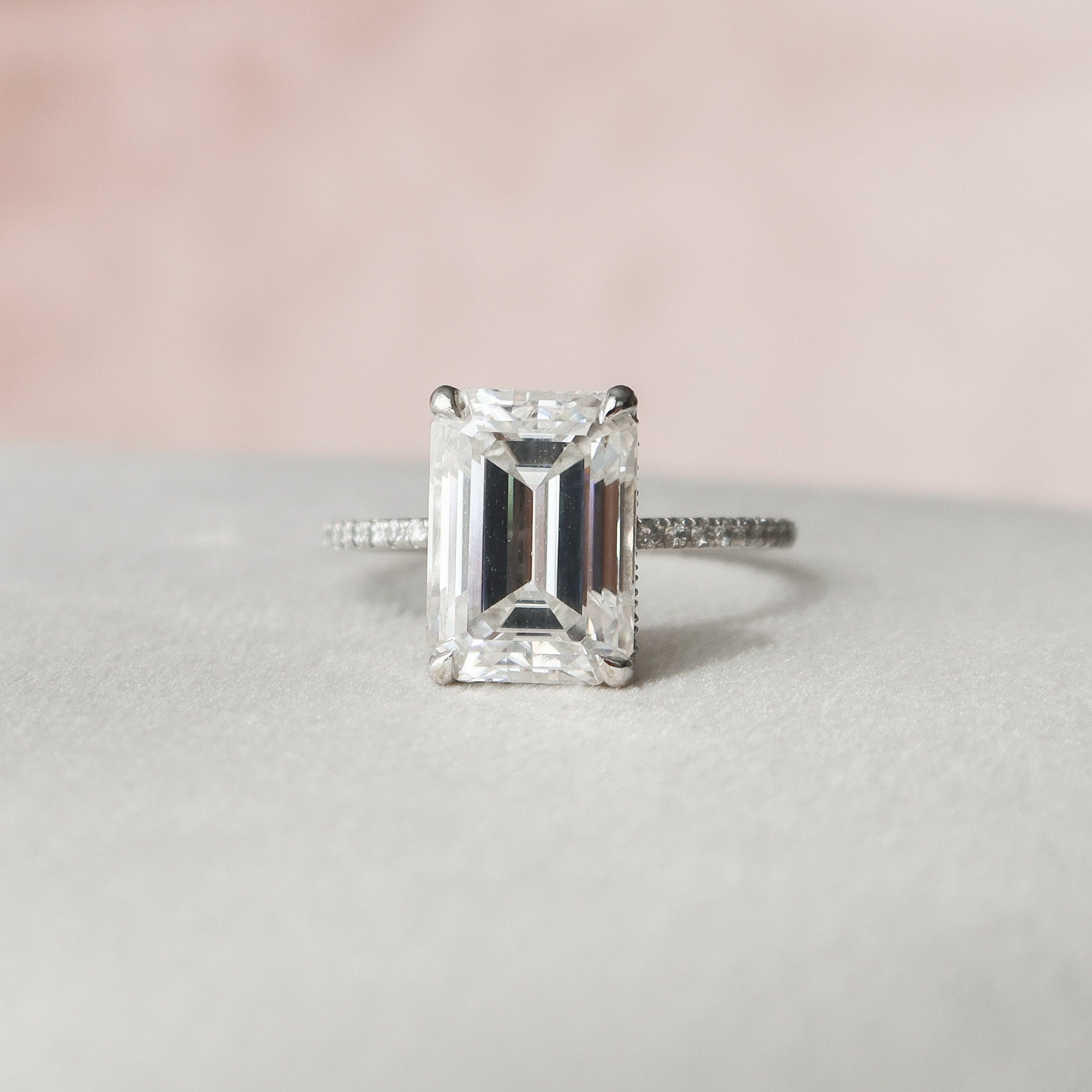 5.0 CT Emerald Moissanite Hidden Halo Pave Setting Engagement Ring