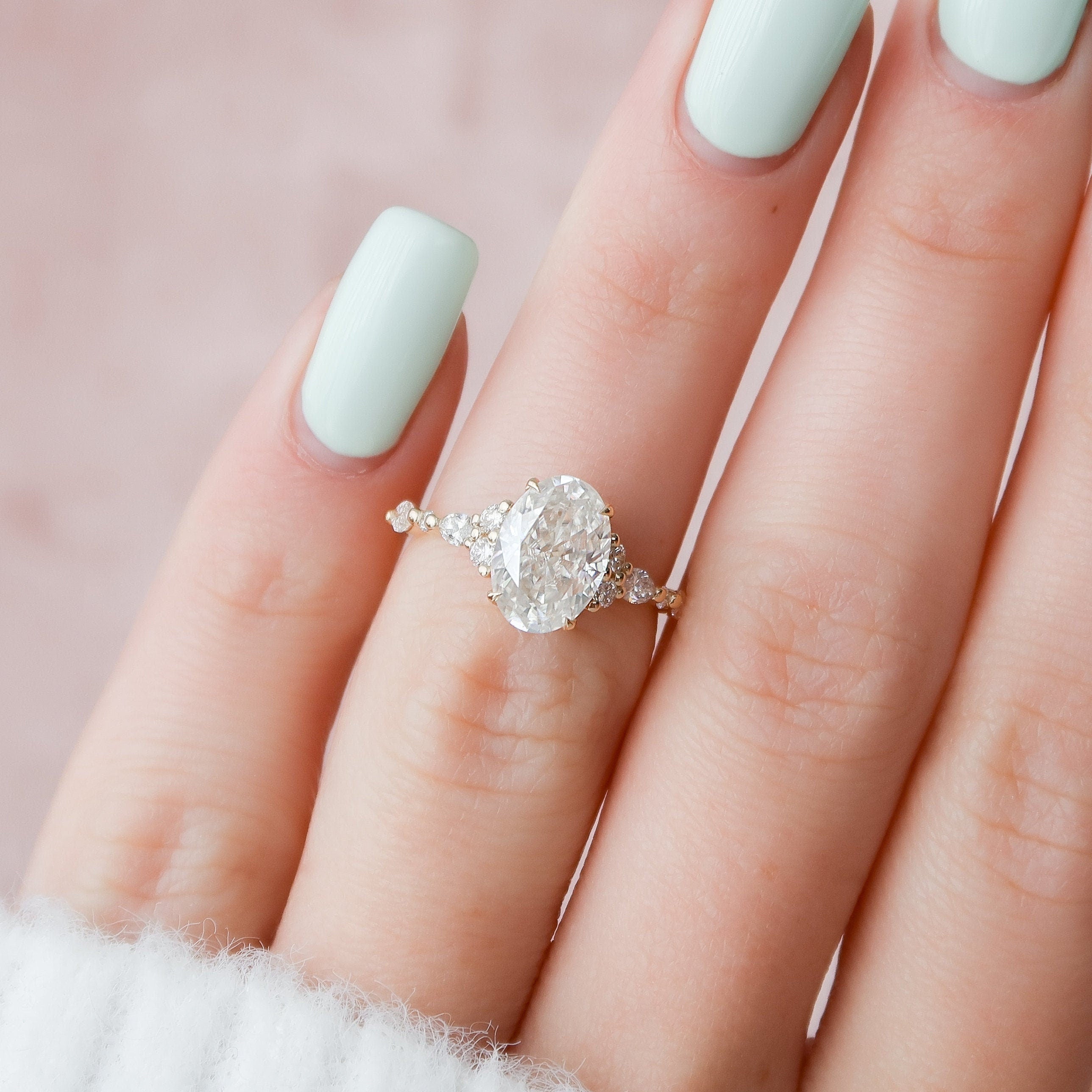 2.0 CT Oval Cut Moissanite Cluster Engagement Ring Secondary image