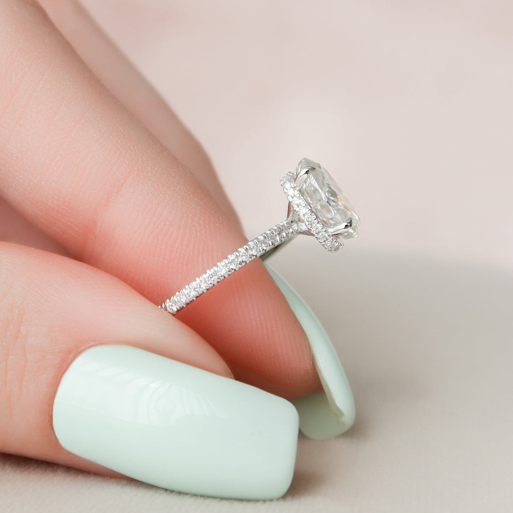 1.50 CT Oval Cut Pave Style Moissanite Engagement Ring