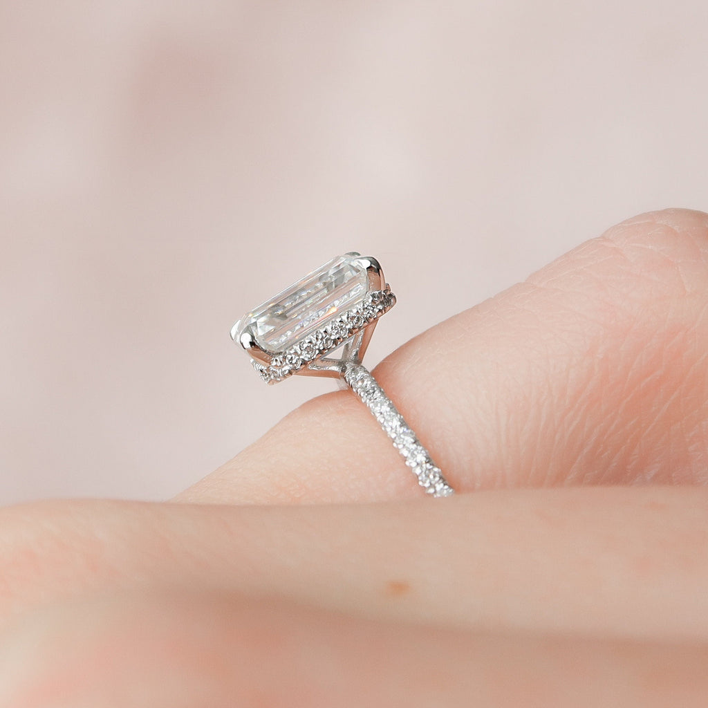 3.0 CT Emerald Moissanite Pave Setting Engagement Ring