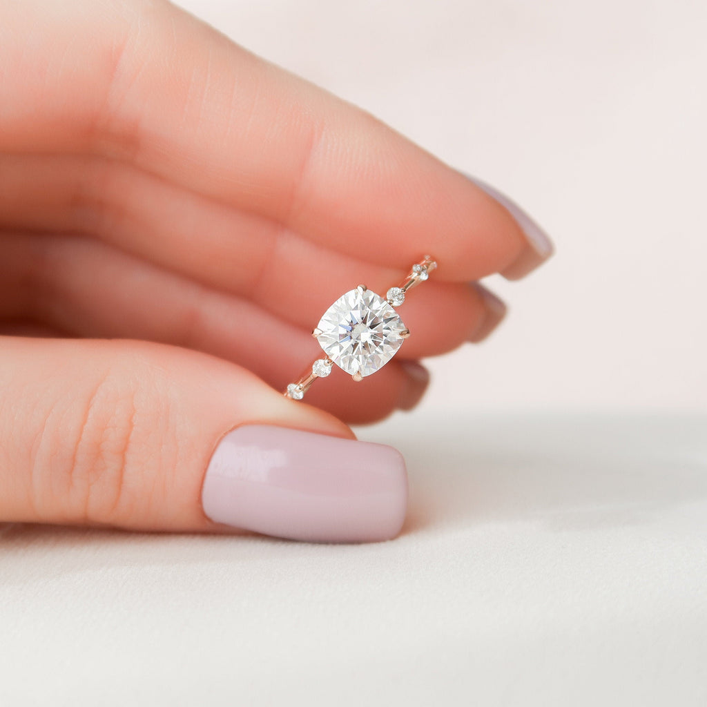 2.0 CT Cushion Moissanite Pave Style Engagement Ring