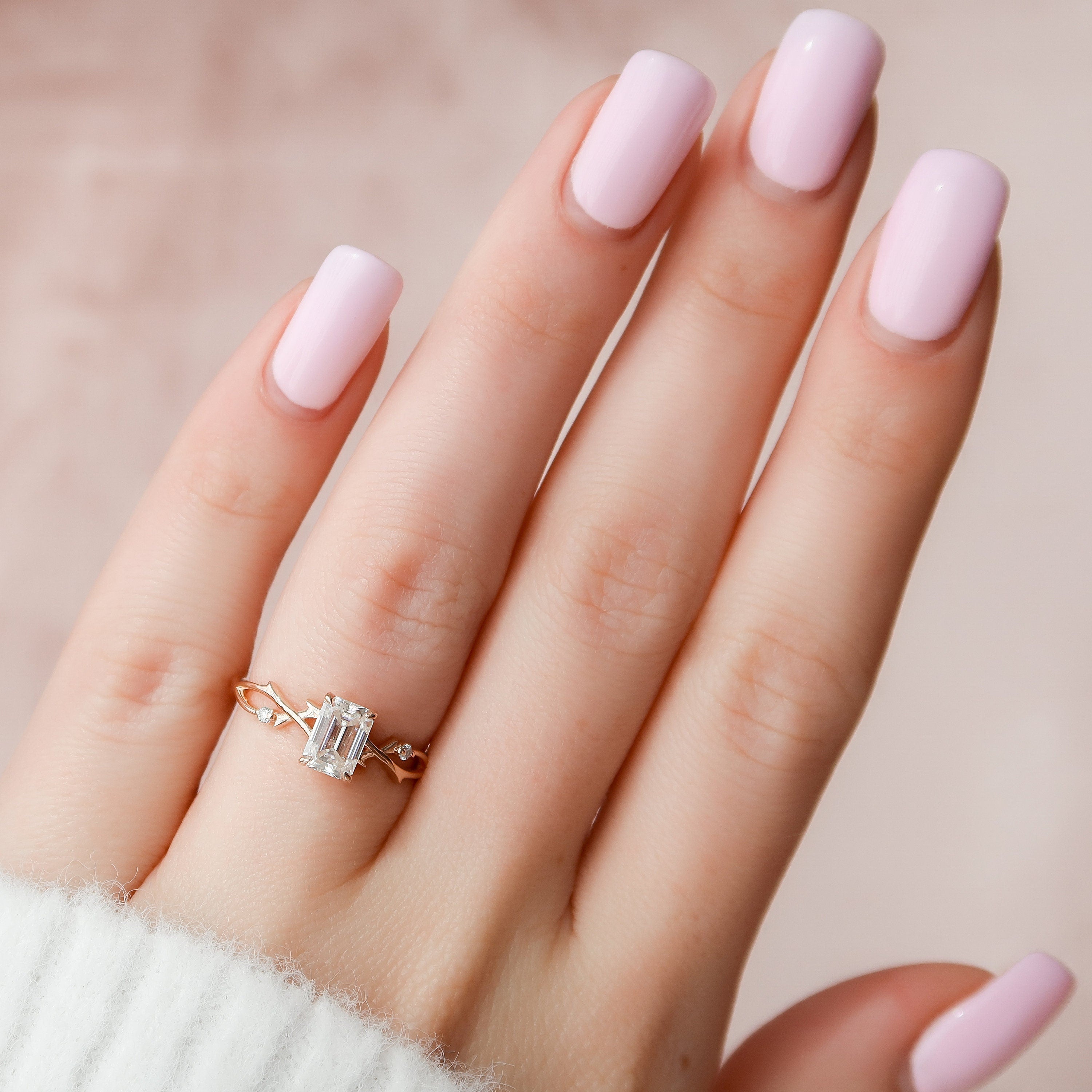 1.0 CT Emerald Cut Twig Nature Inspired Moissanite Engagement Ring