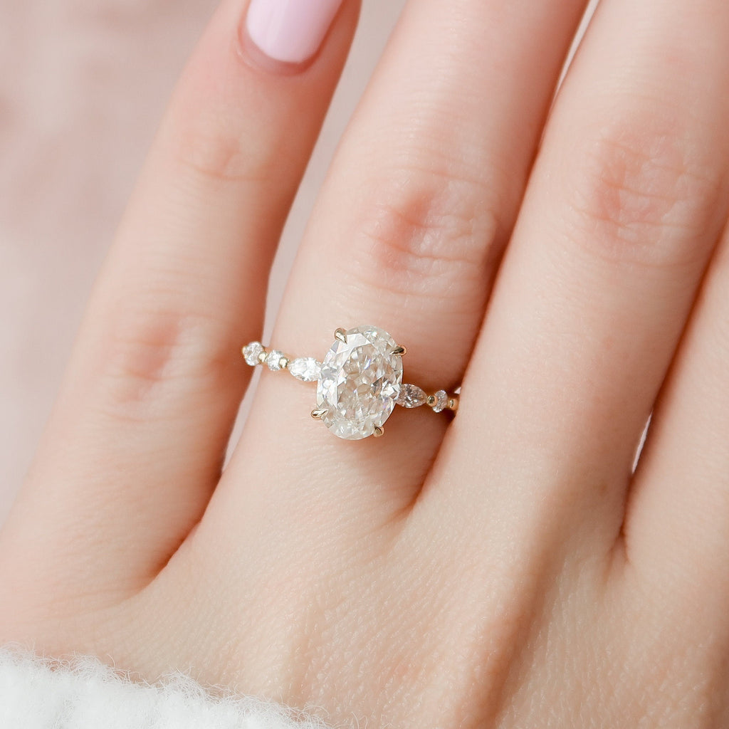 2.0 CT Oval Cut Moissanite Pave Engagement Ring
