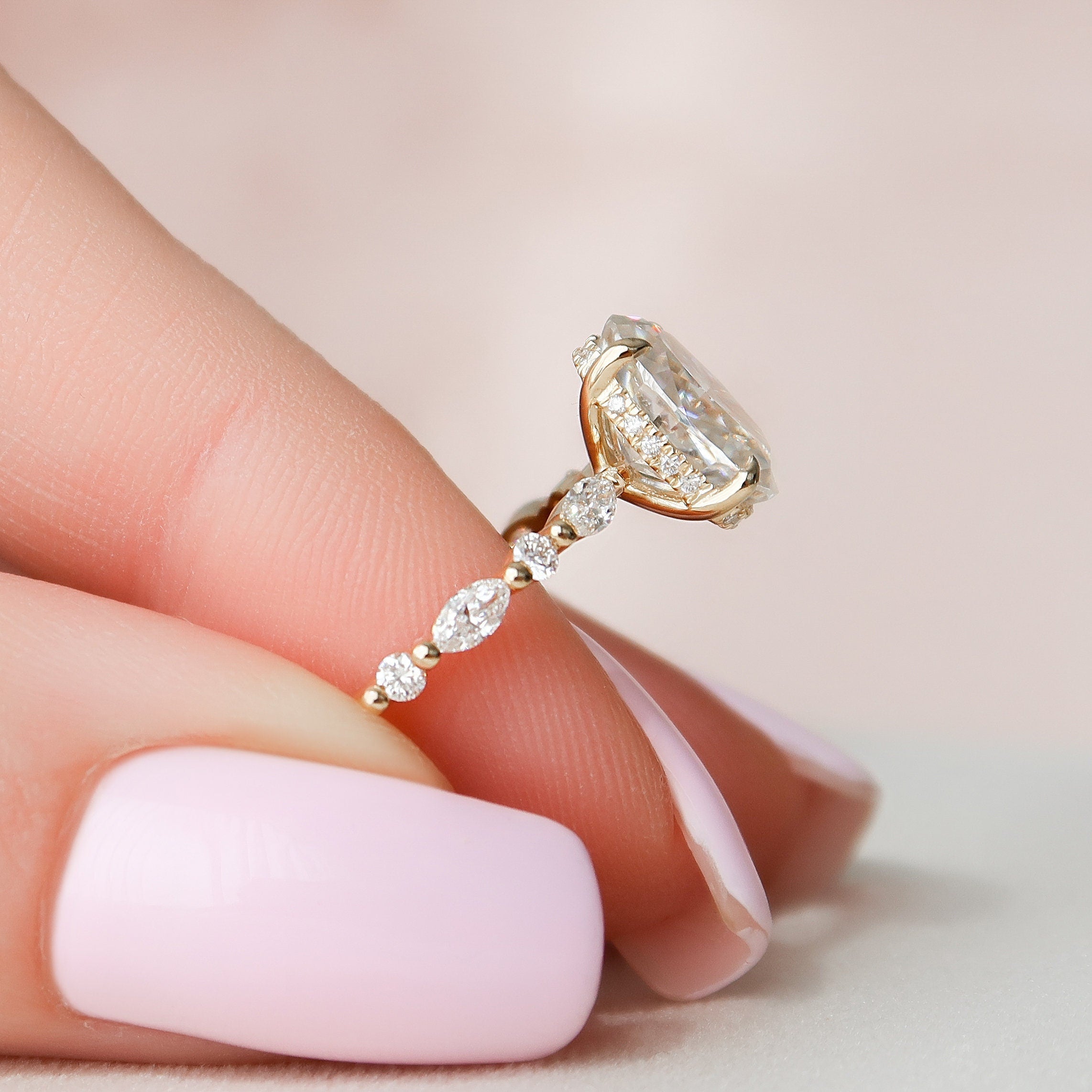 2.0 CT Oval Cut Moissanite Pave Engagement Ring
