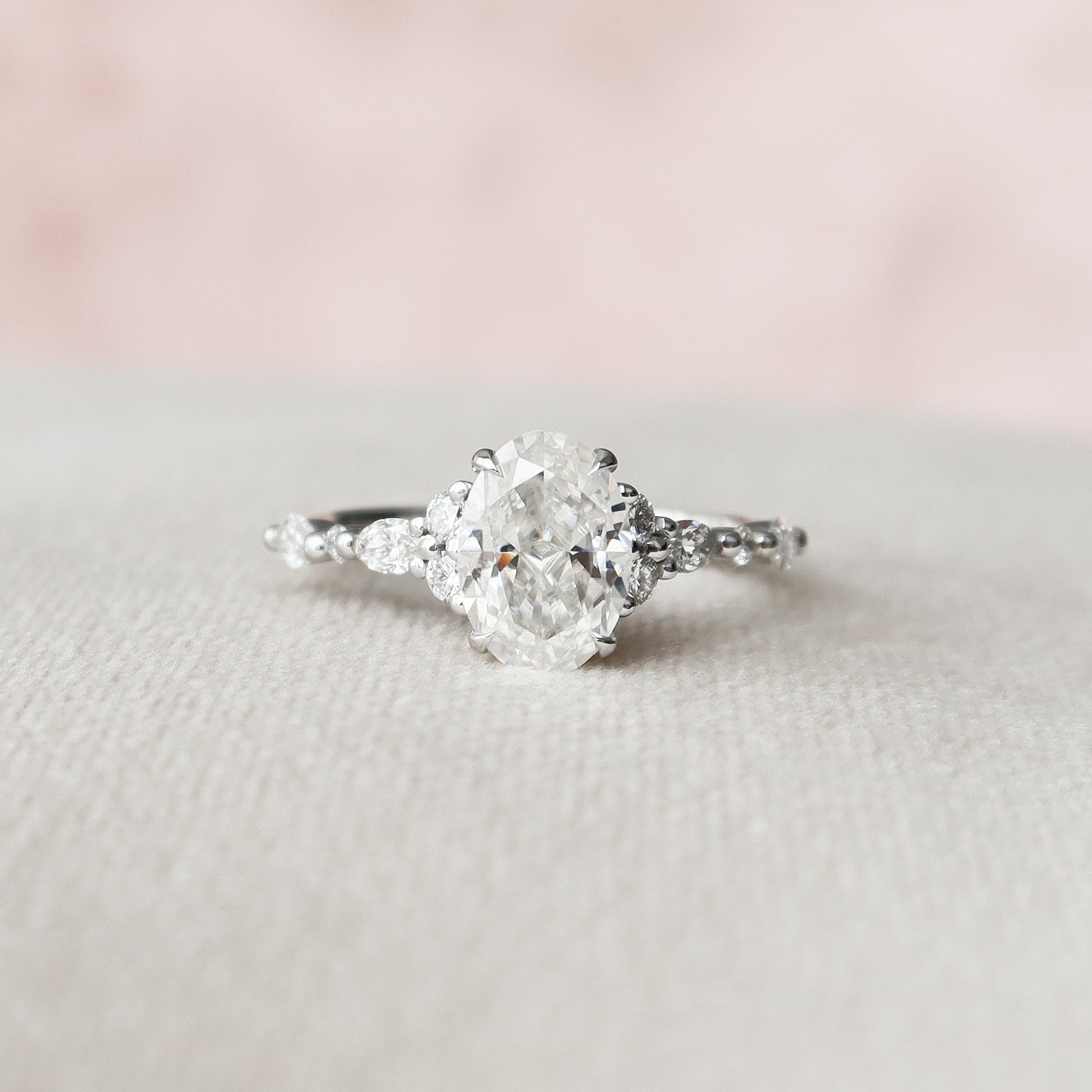 1.50 CT Oval Cut Moissanite Cluster Style Engagement Ring