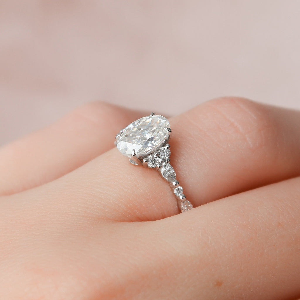 1.50 CT Oval Cut Moissanite Cluster Style Engagement Ring