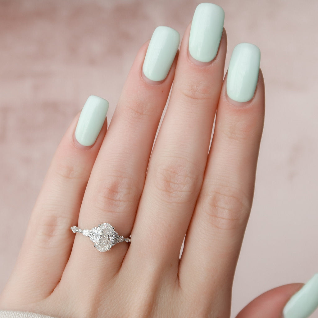 1.50 CT Oval Cut Moissanite Cluster Style Engagement Ring