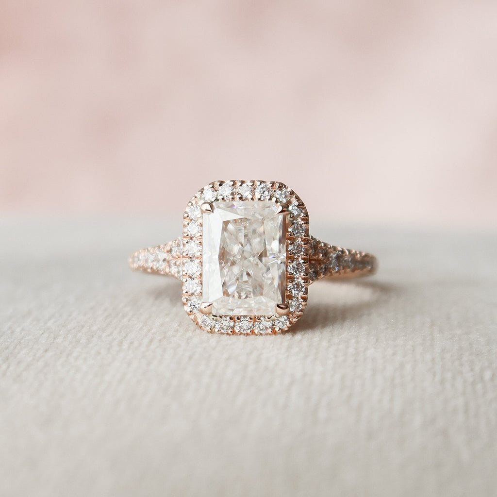 3.50 CT Radiant Cut Halo Moissanite Engagement Ring