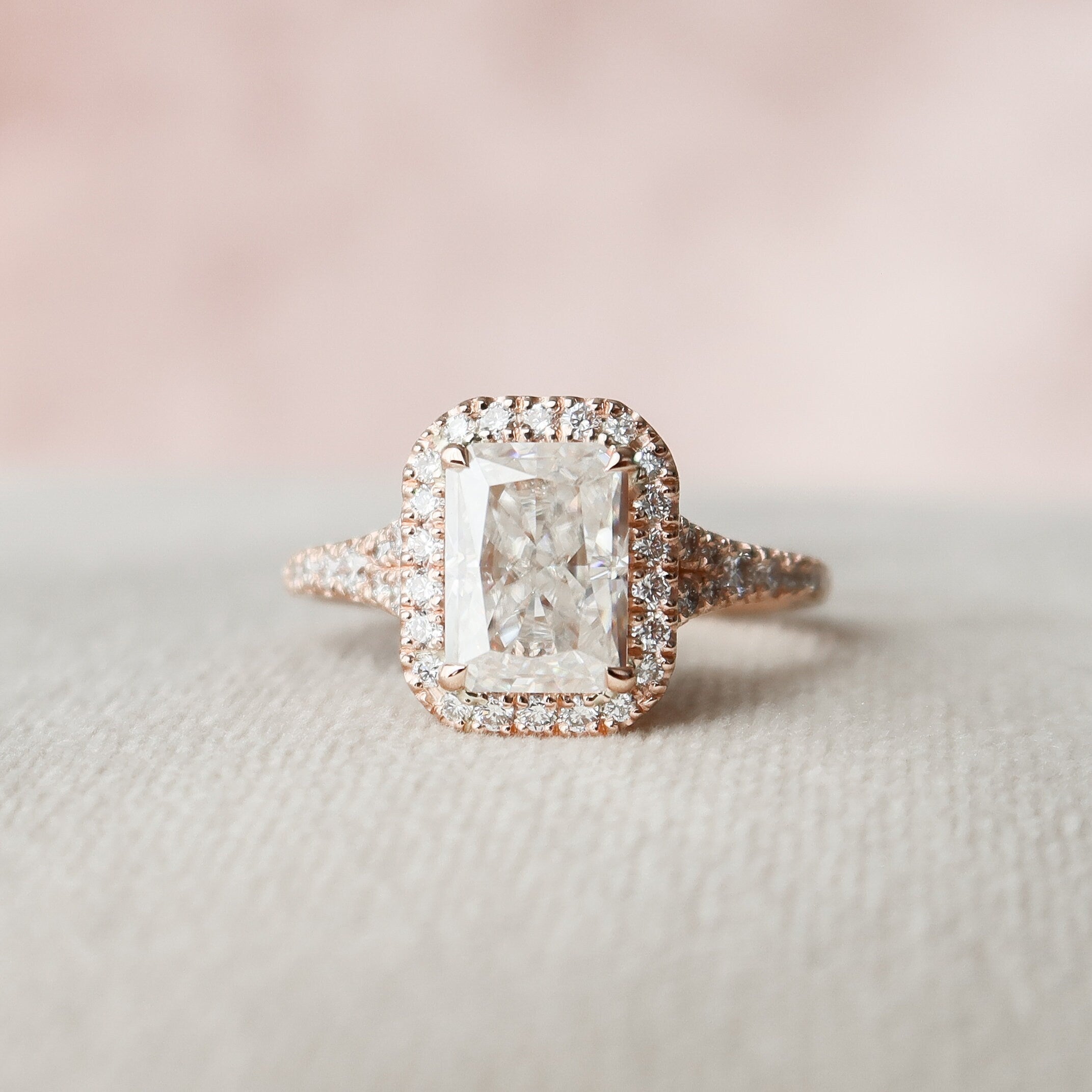 3.50 CT Radiant Cut Halo Moissanite Engagement Ring