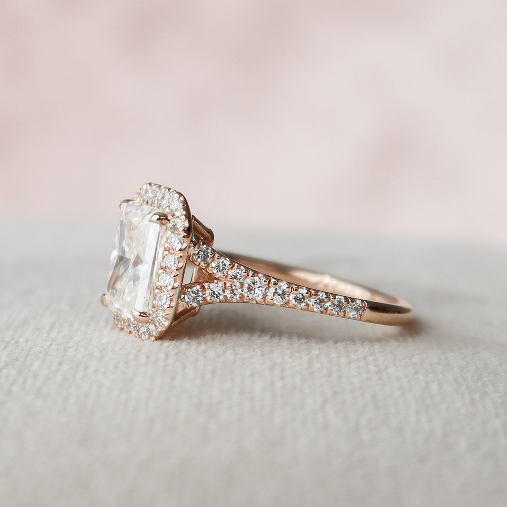 3.50 CT Radiant Cut Halo Moissanite Engagement Ring