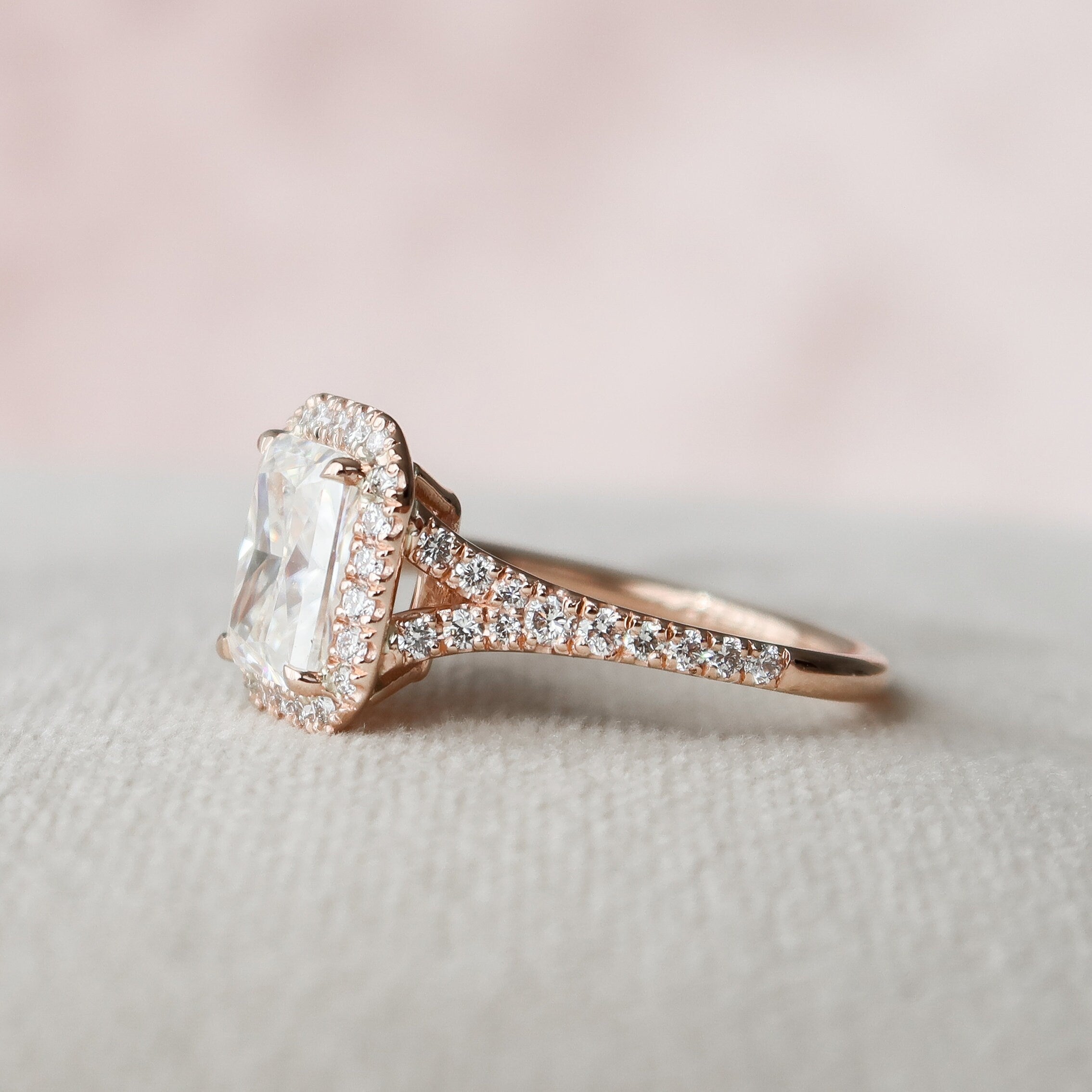 3.50 CT Radiant Cut Halo Moissanite Engagement Ring