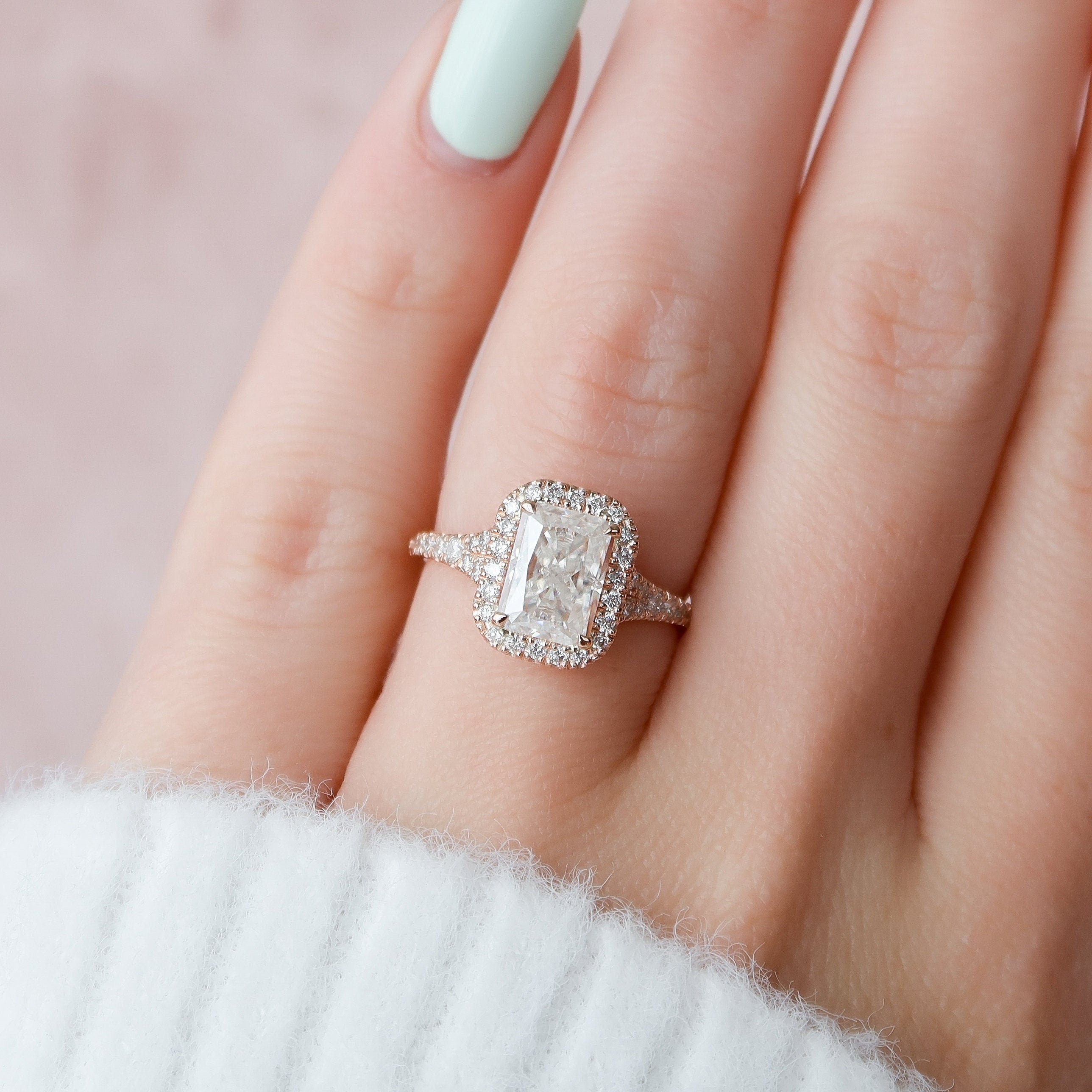 3.50 CT Radiant Cut Halo Moissanite Engagement Ring