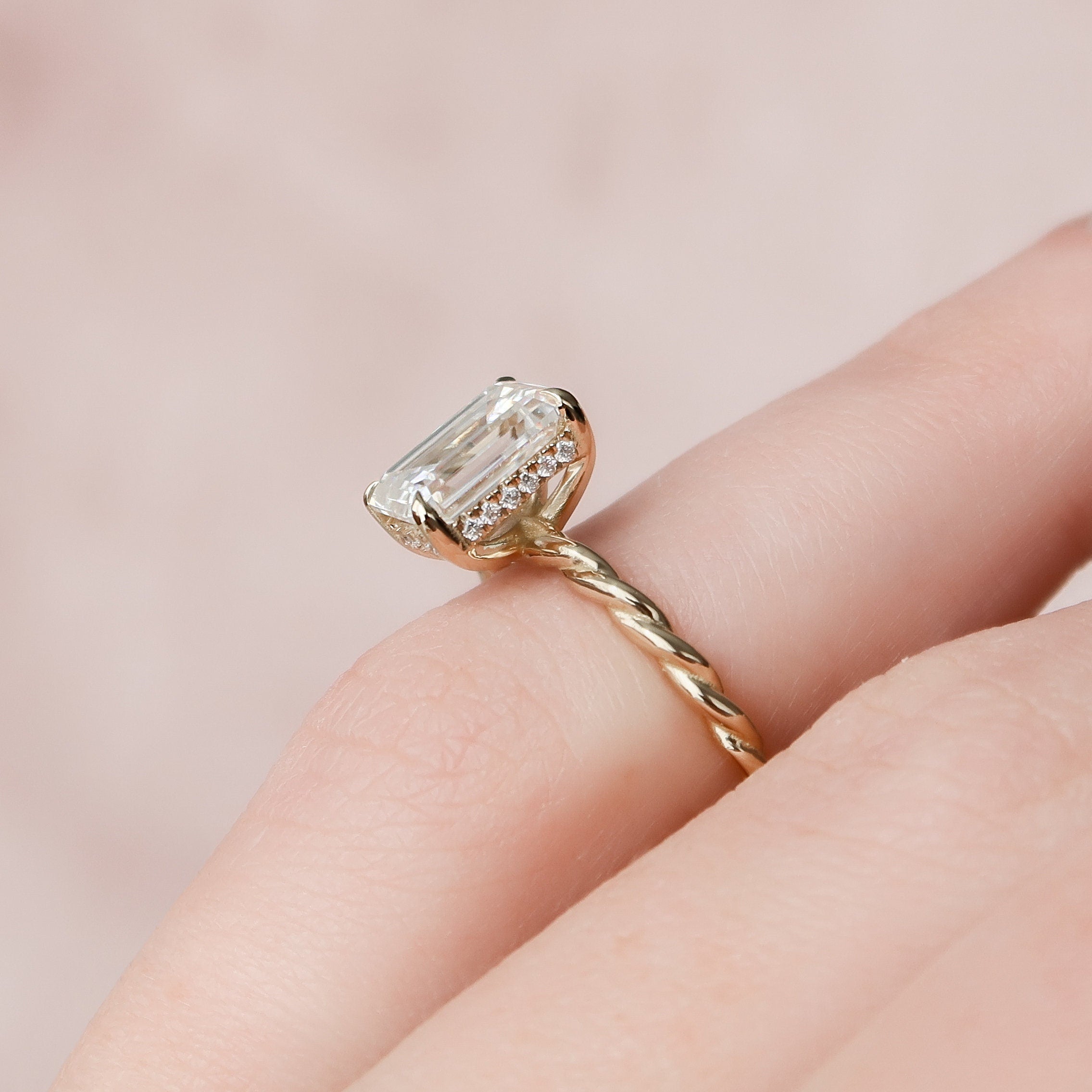2.0 CT Emerald Moissanite Hidden Halo Engagement Ring