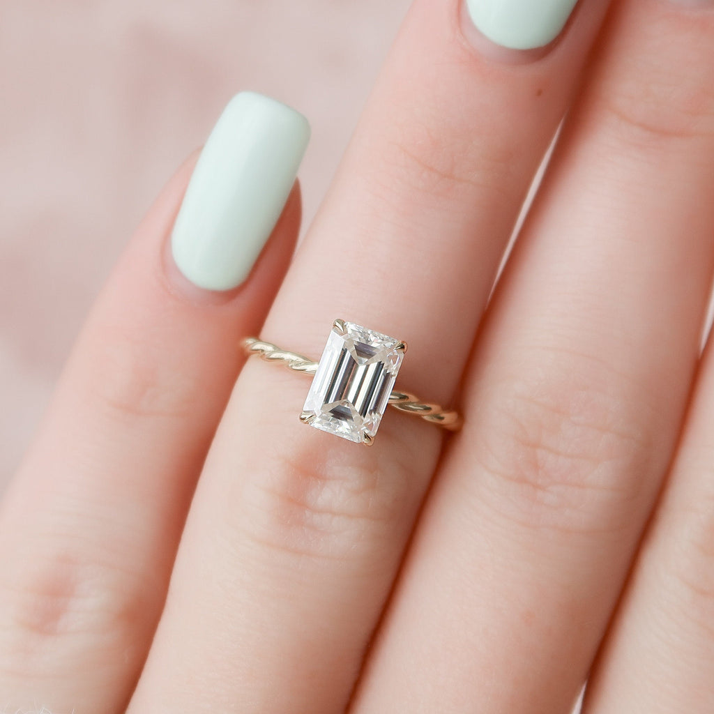 2.0 CT Emerald Moissanite Hidden Halo Engagement Ring