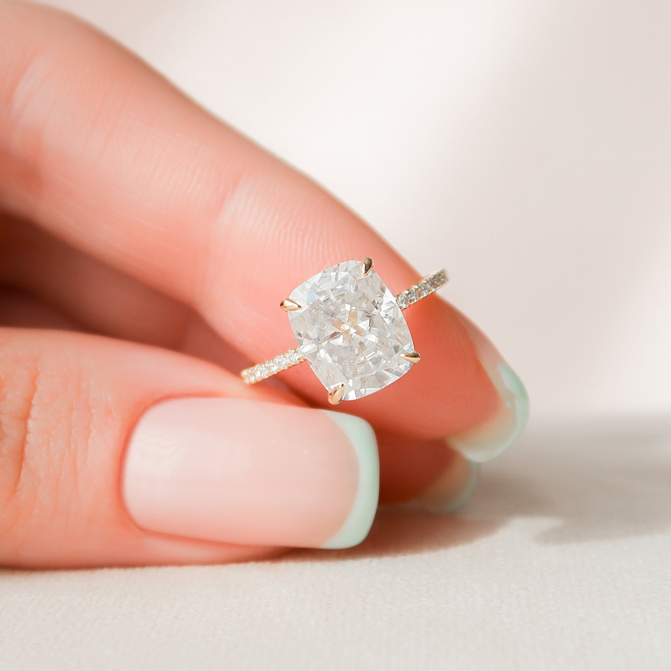 4.50 CT Elongated Cushion Cut Moissanite Pave Engagement Ring