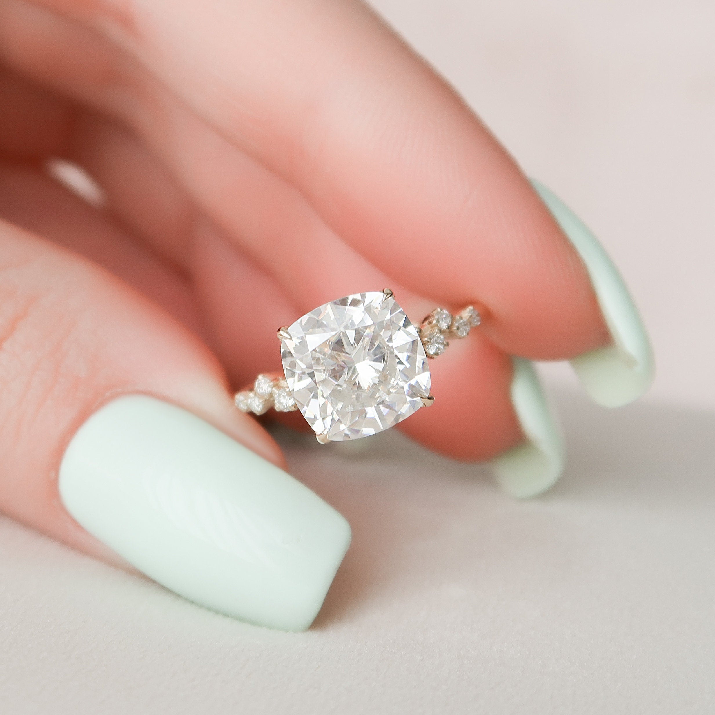 4.0 CT Cushion Moissanite Cluster Setting Engagement Ring