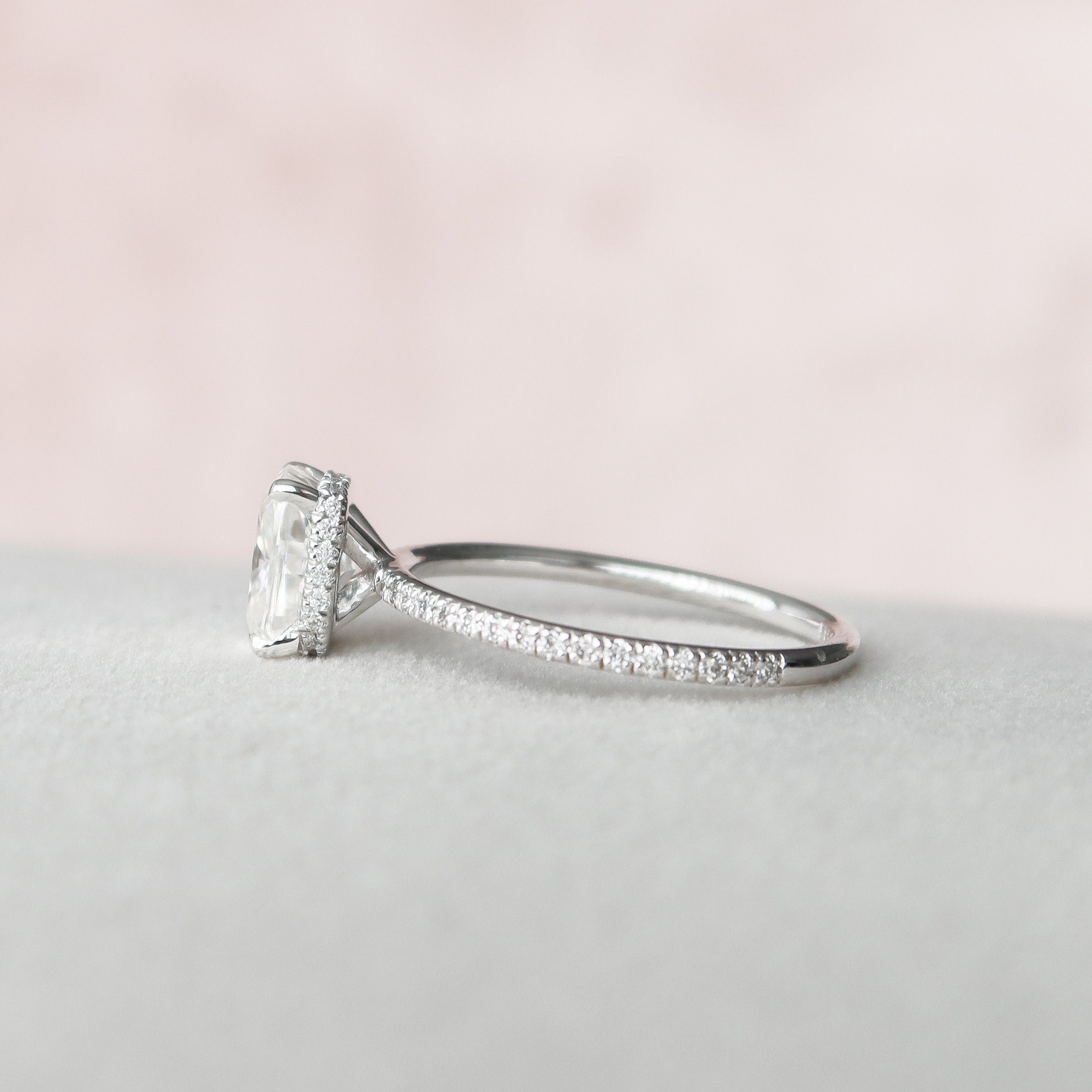 2.0 CT Elongated Cushion Cut Moissanite Hidden Halo & pave Engagement Ring