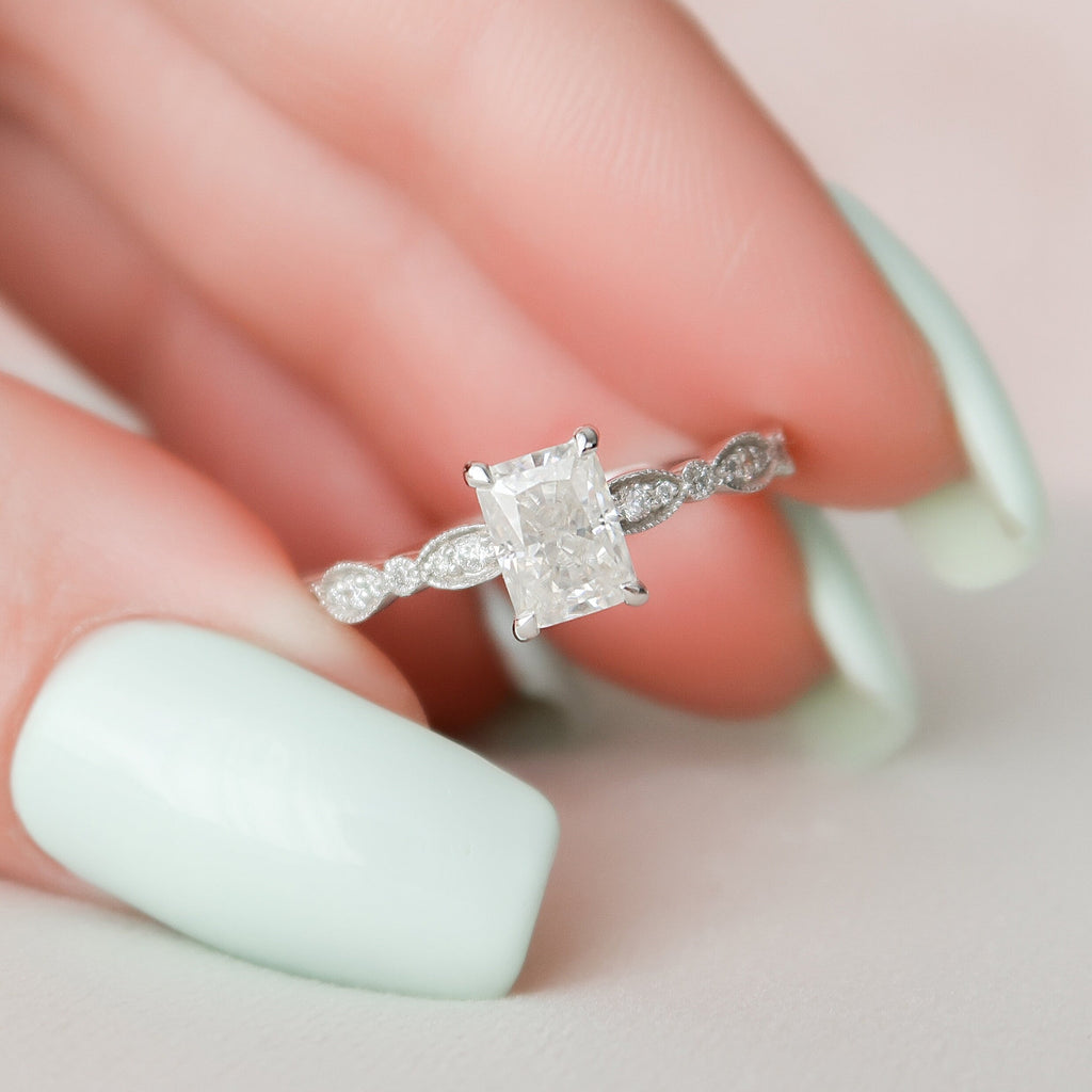1.0 CT Radiant Cut Moissanite Vintage Engagement Ring
