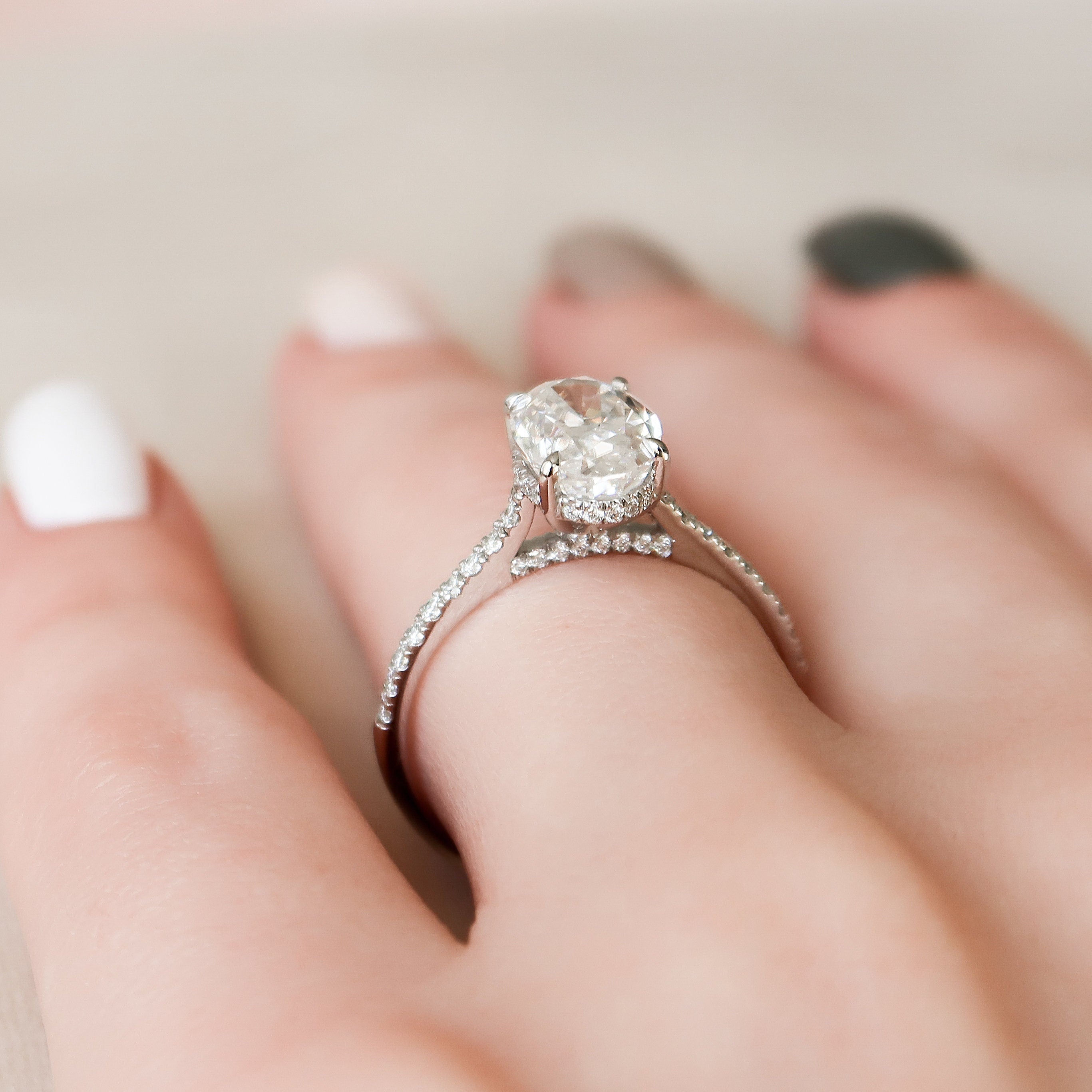 2.0 CT Oval Moissanite Pave Setting Engagement Ring