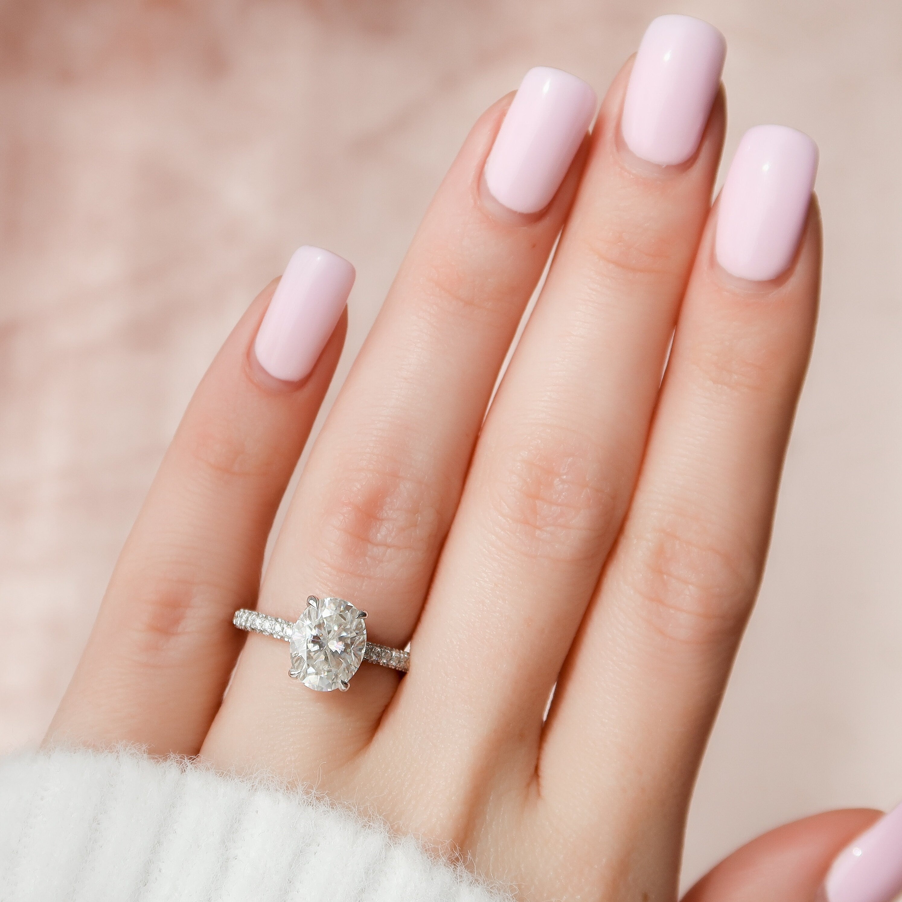 3.0 CT Oval Moissanite Pave Setting Engagement Ring