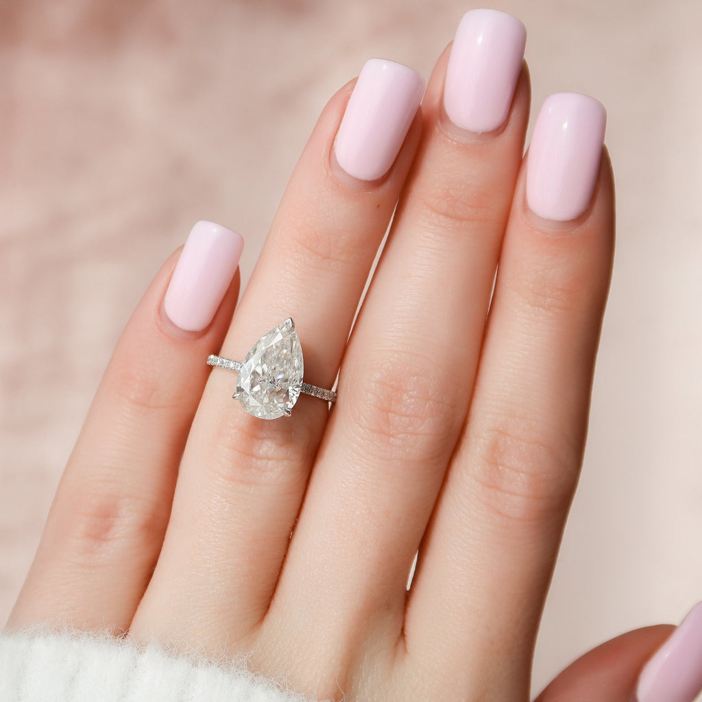 3.50 CT Pear Cut Moissanite Pave Setting Engagement Ring