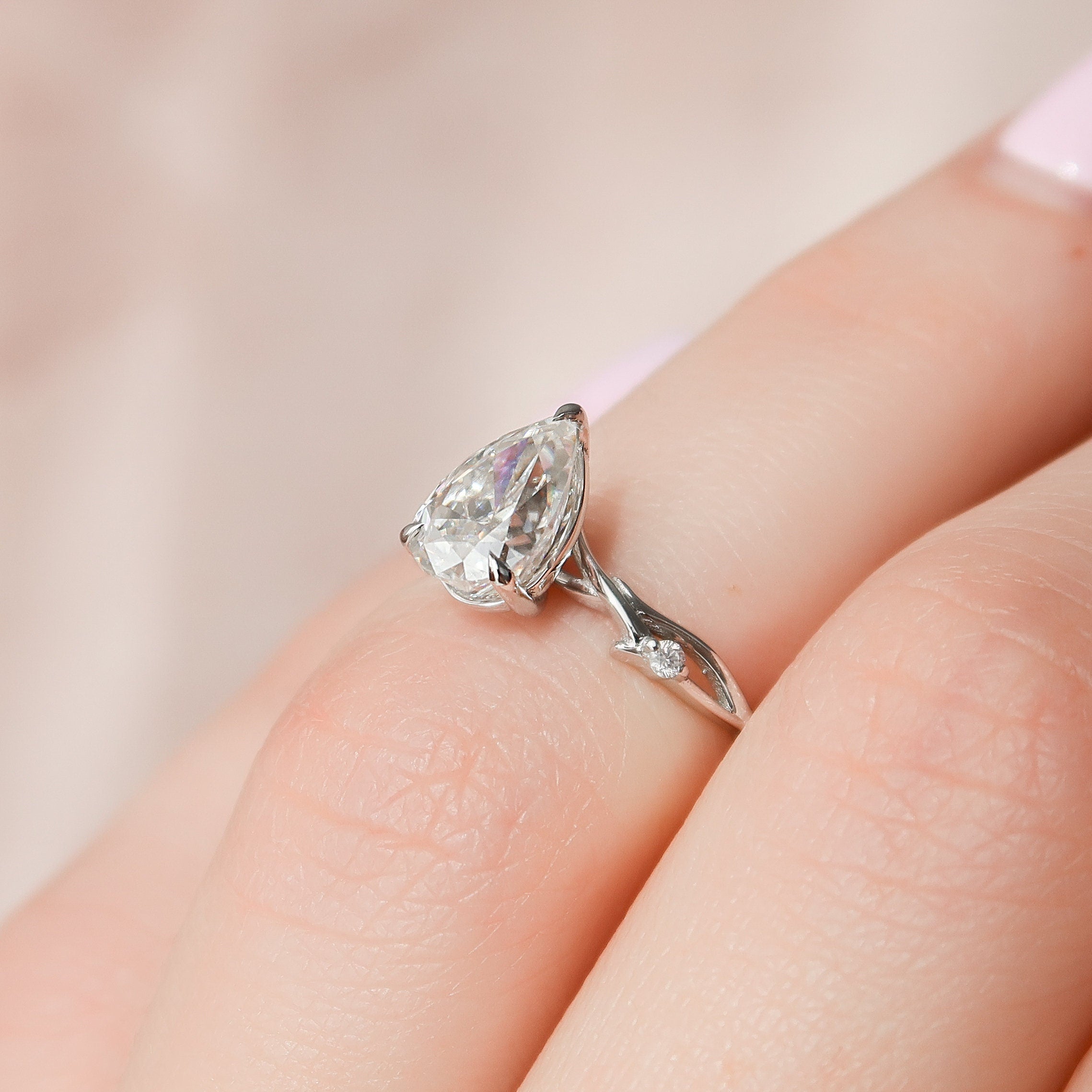 1.0 CT Pear Cut Twig Nature Inspired Moissanite Engagement Ring