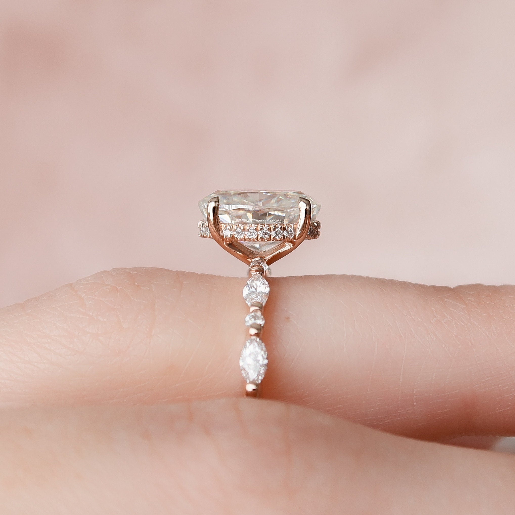 1.50 CT Oval Cut Hidden Halo Moissanite Engagement Ring