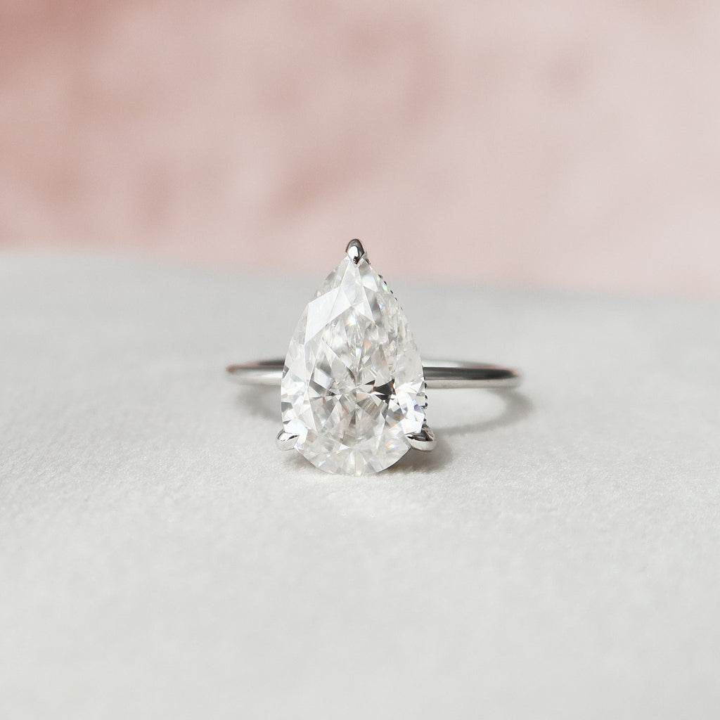 3.0 CT Pear Moissanite Hidden Halo Engagement Ring