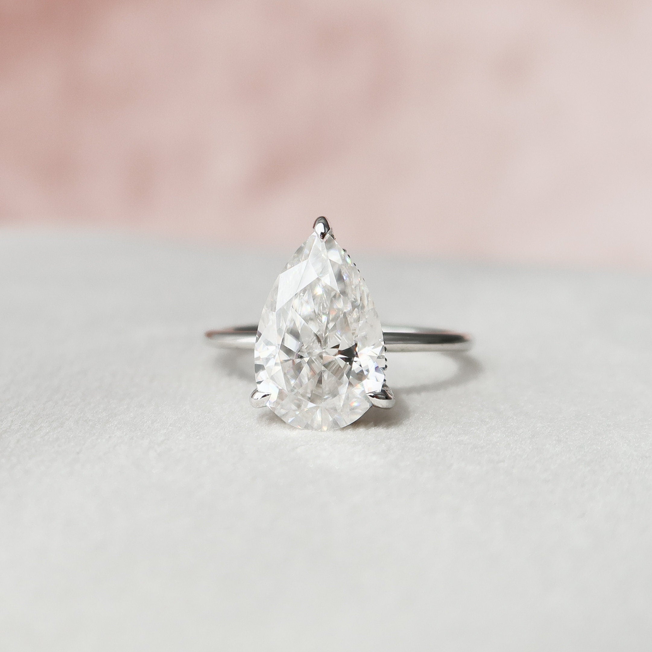 3.0 CT Pear Moissanite Hidden Halo Engagement Ring