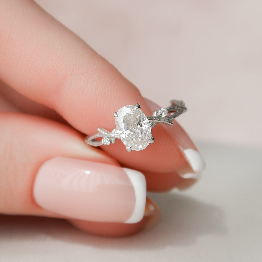 1.0 CT Oval Cut Twig Moissanite Nature Inspired Engagement Ring