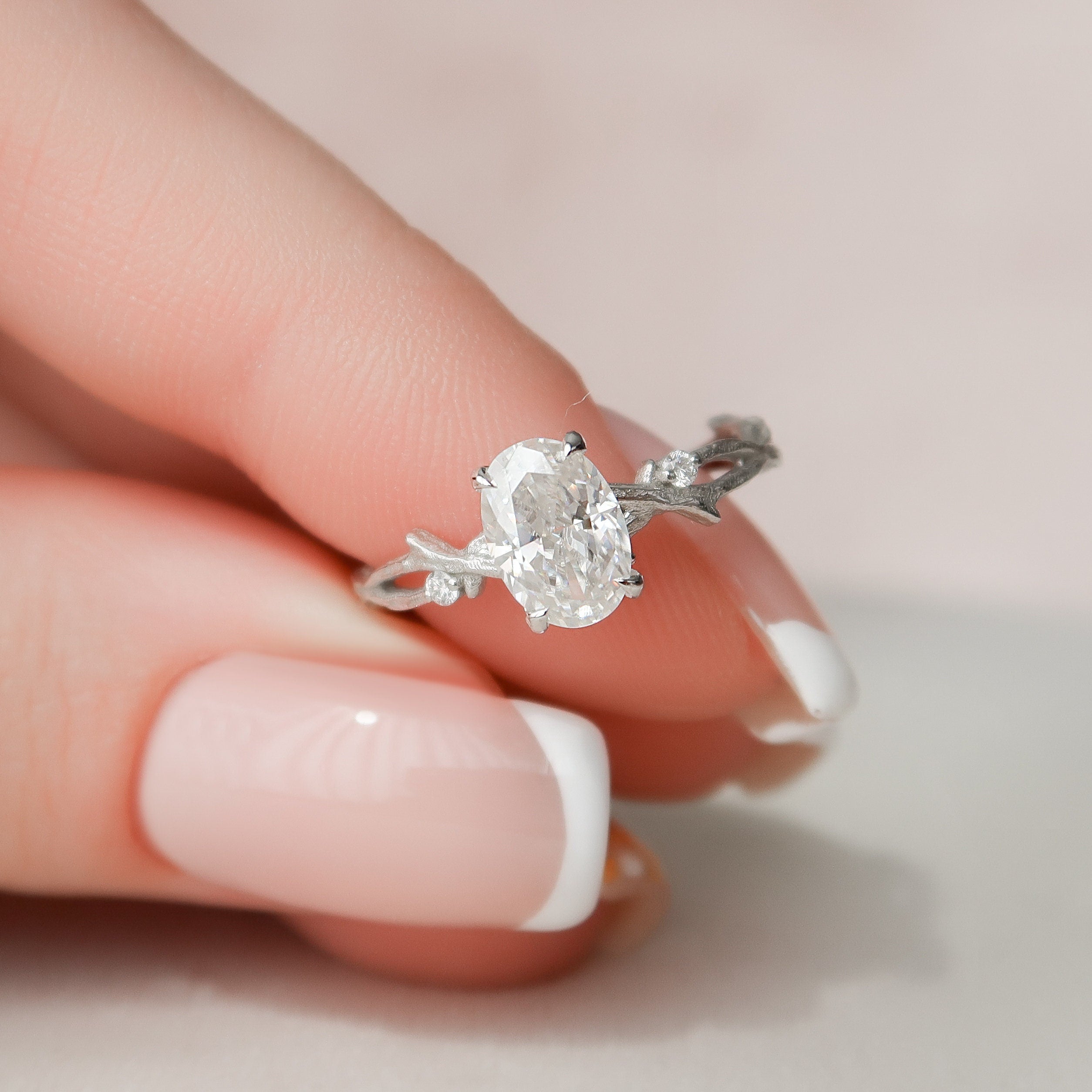 1.0 CT Oval Cut Twig Moissanite Nature Inspired Engagement Ring
