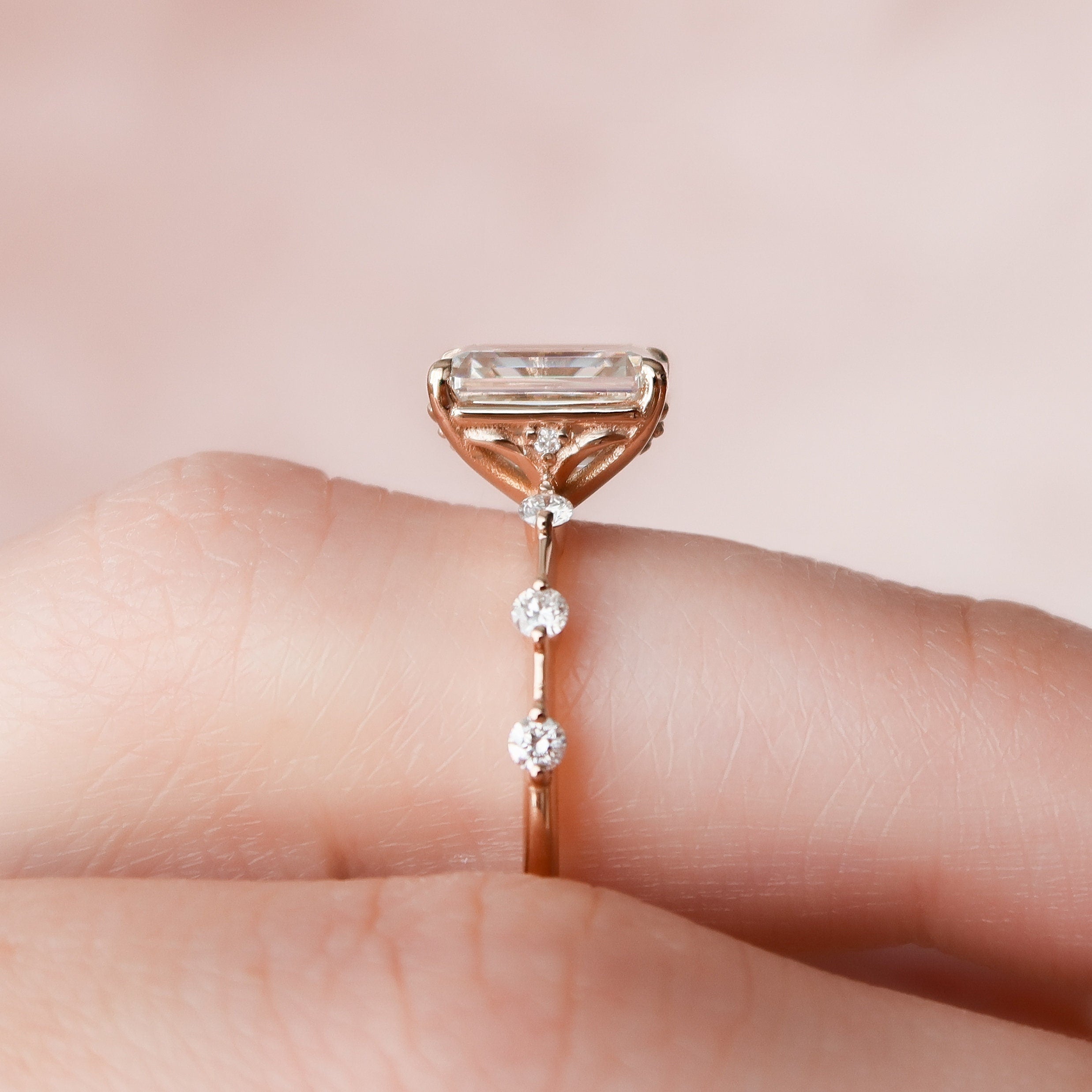 2.0 CT Emerald Moissanite Pave Style Engagement Ring
