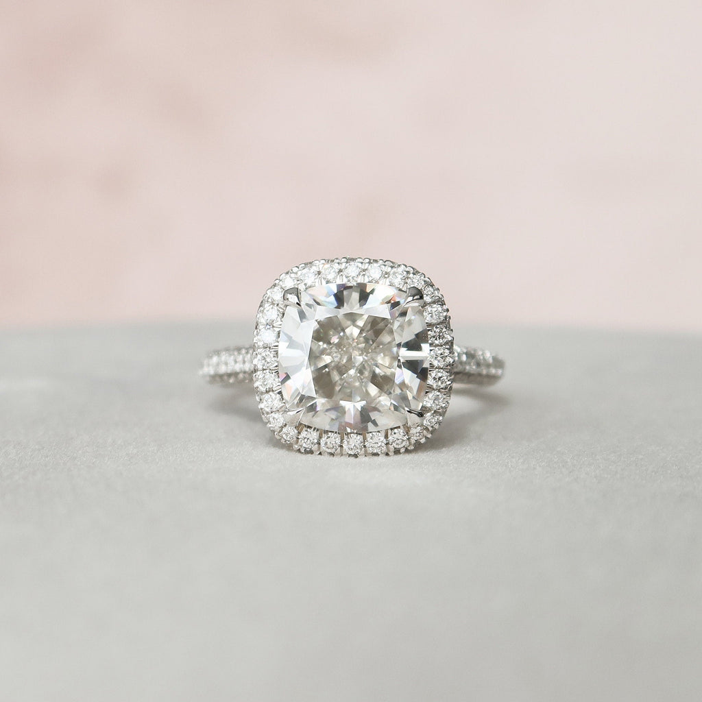 4.0 CT Cushion Moissanite Halo Triple Pave Setting Engagement Ring
