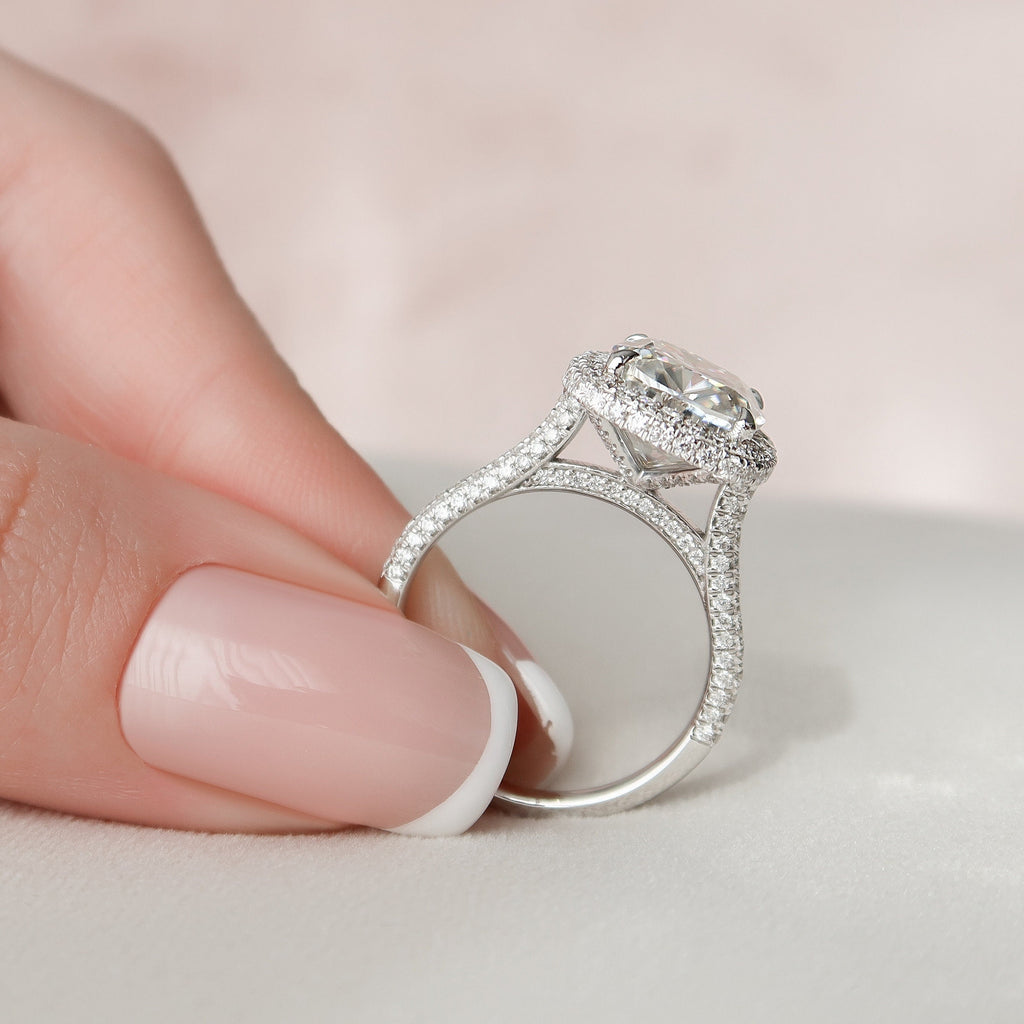 4.0 CT Cushion Moissanite Halo Triple Pave Setting Engagement Ring