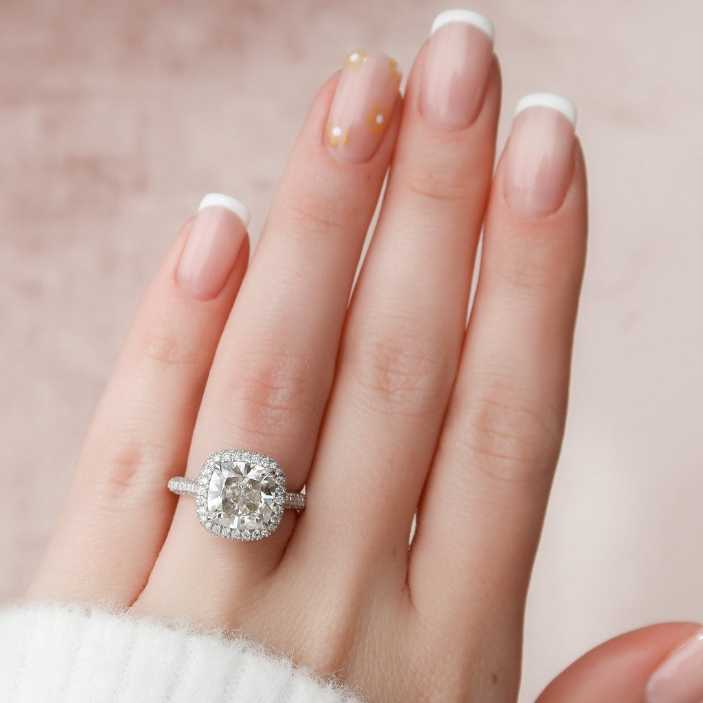 4.0 CT Cushion Moissanite Halo Triple Pave Setting Engagement Ring
