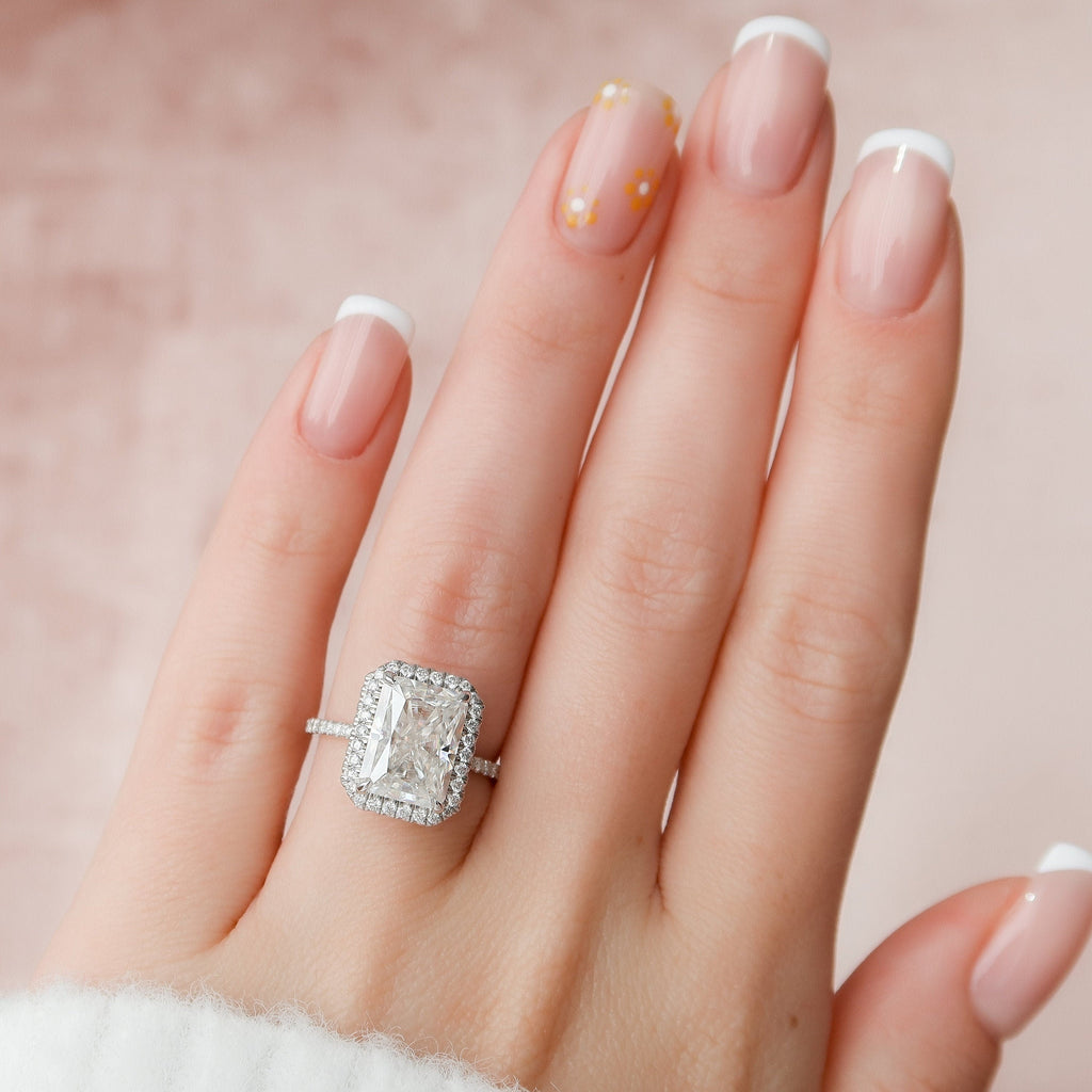 5.0 CT Radiant Moissanite Halo Setting Engagement Ring