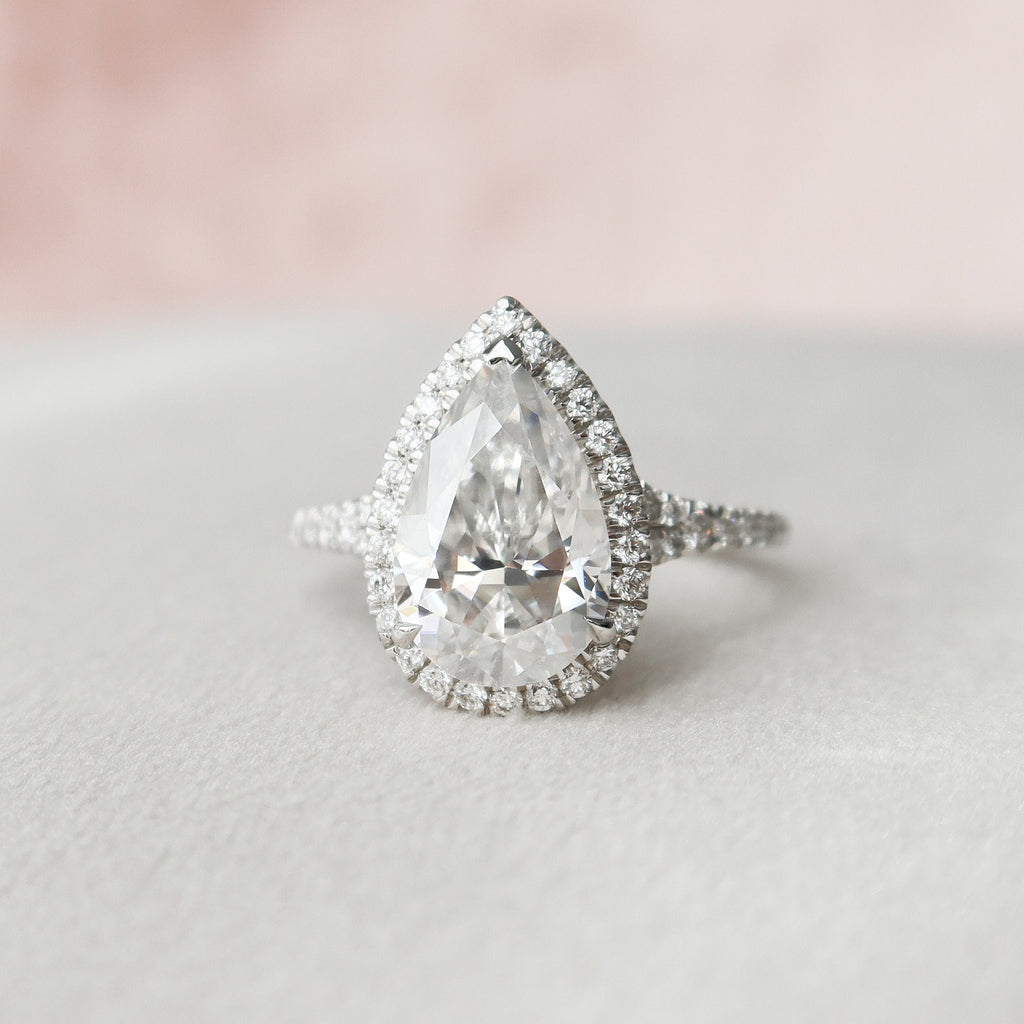 3.0 CT Pear Moissanite Halo Style Engagement Ring
