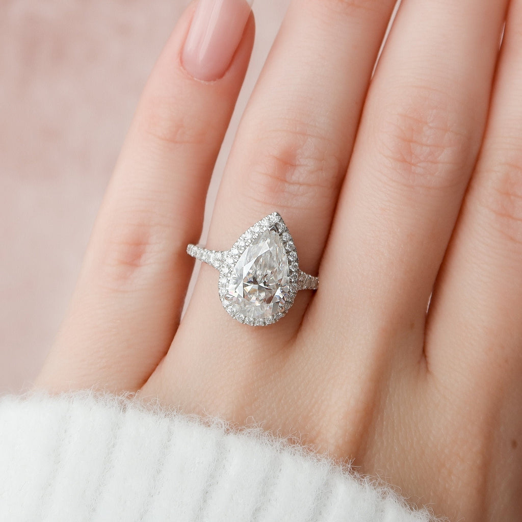 3.0 CT Pear Moissanite Halo Style Engagement Ring