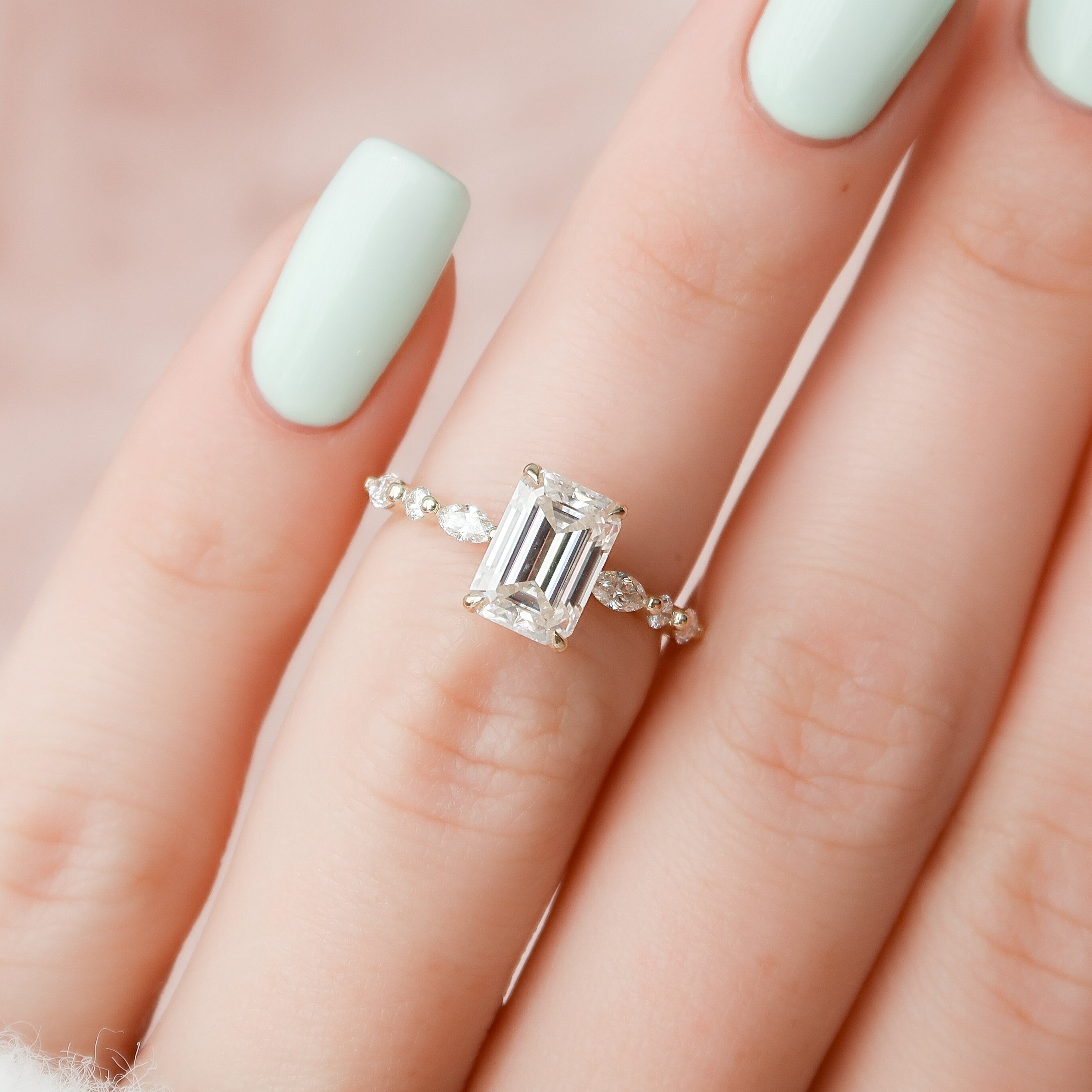2.0 CT Emerald Moissanite Pave Setting Engagement Ring