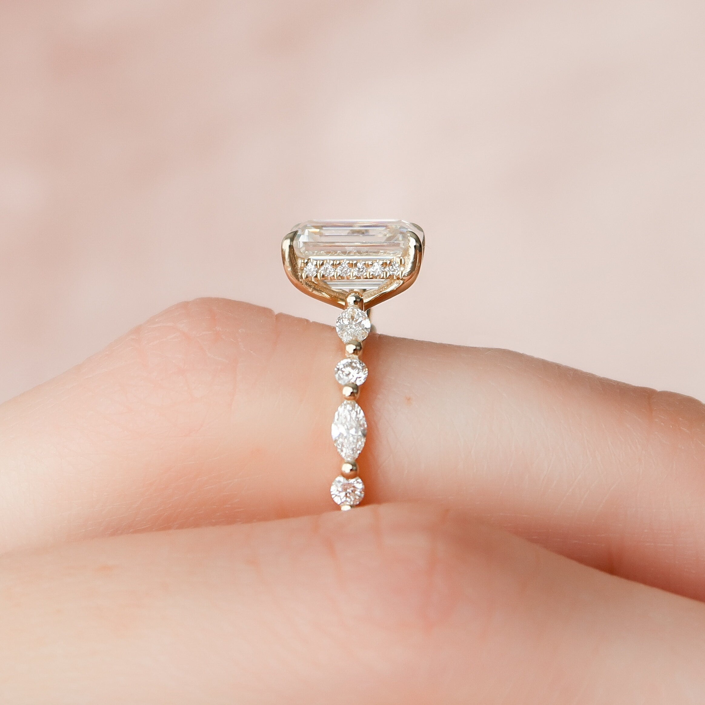 2.0 CT Emerald Moissanite Pave Setting Engagement Ring