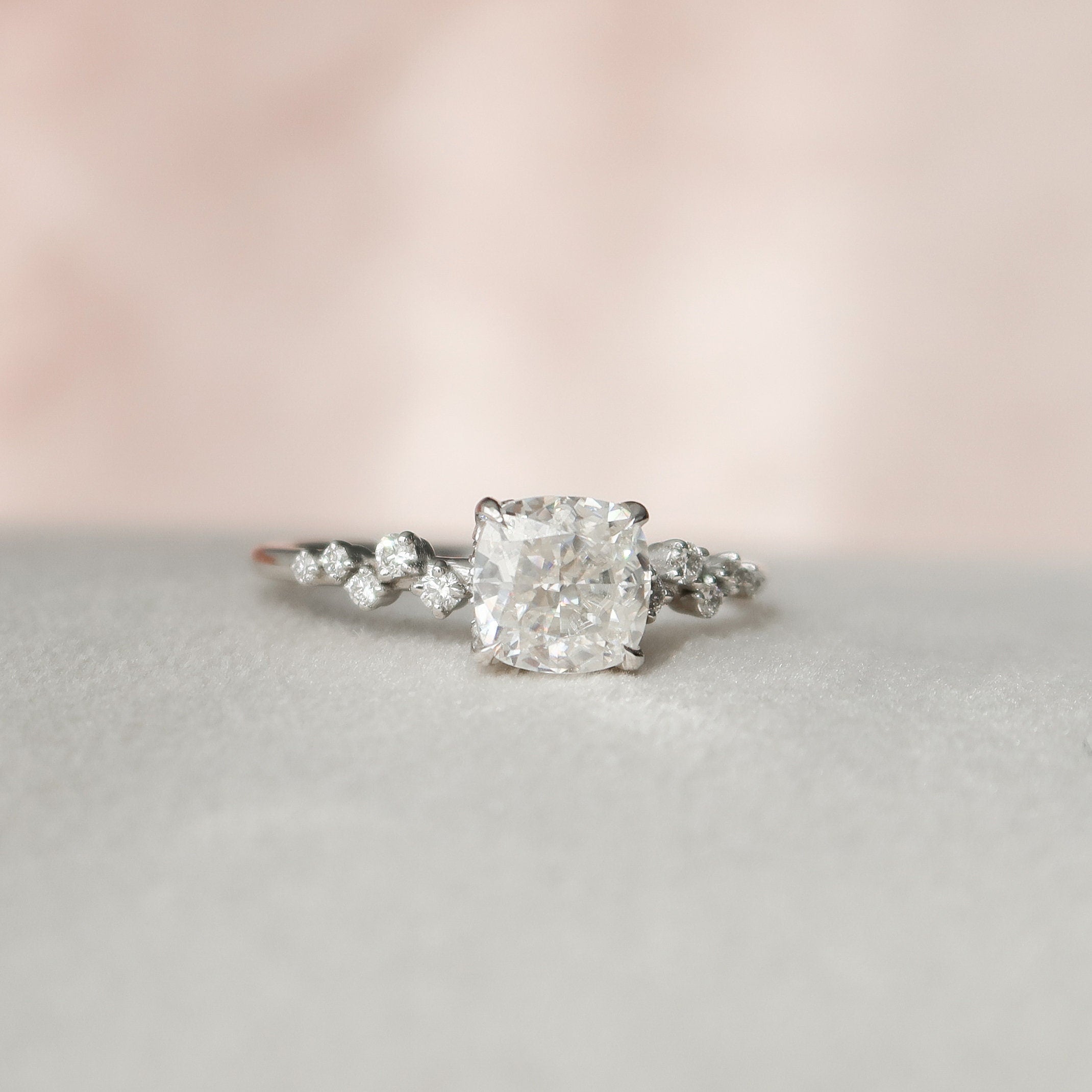 1.50 - 3.50 CT Cushion Cut Moissanite Cluster Engagement Ring