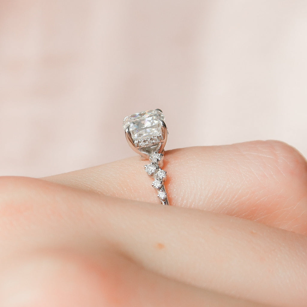 1.50 - 3.50 CT Cushion Cut Moissanite Cluster Engagement Ring