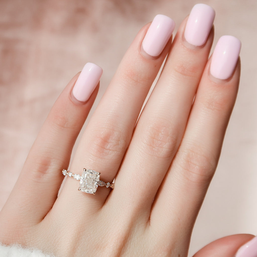 2.50 CT Elongated Cushion Moissanite Pave Engagement Ring